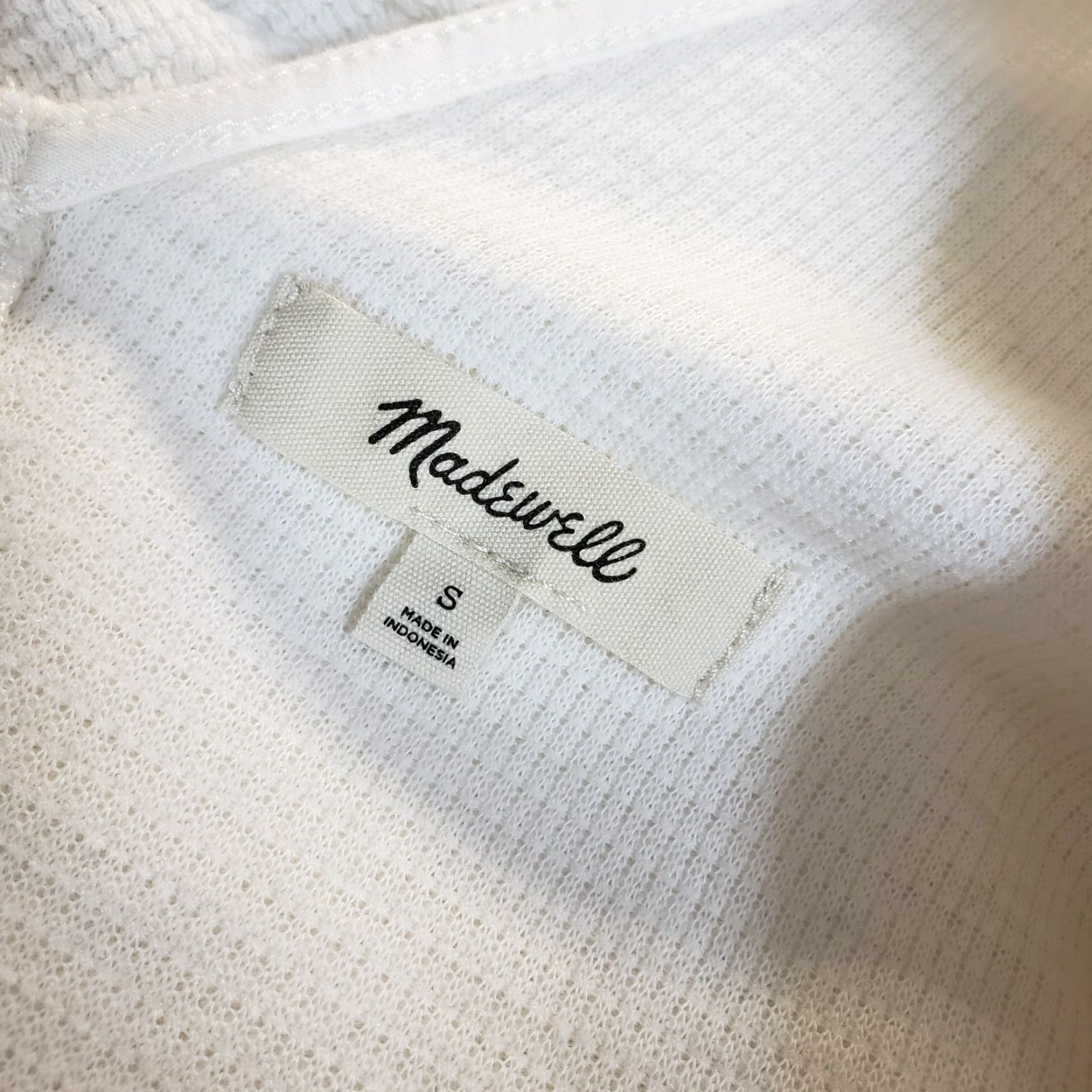 Madewell Madewell Womens Textural Tie Back Top Sz Small Ivory 3/4 Sleeve Blouse Tie Hem Banded Bottom Solid Cotton Blend Size S / US 4 / IT 40 - 6 Thumbnail