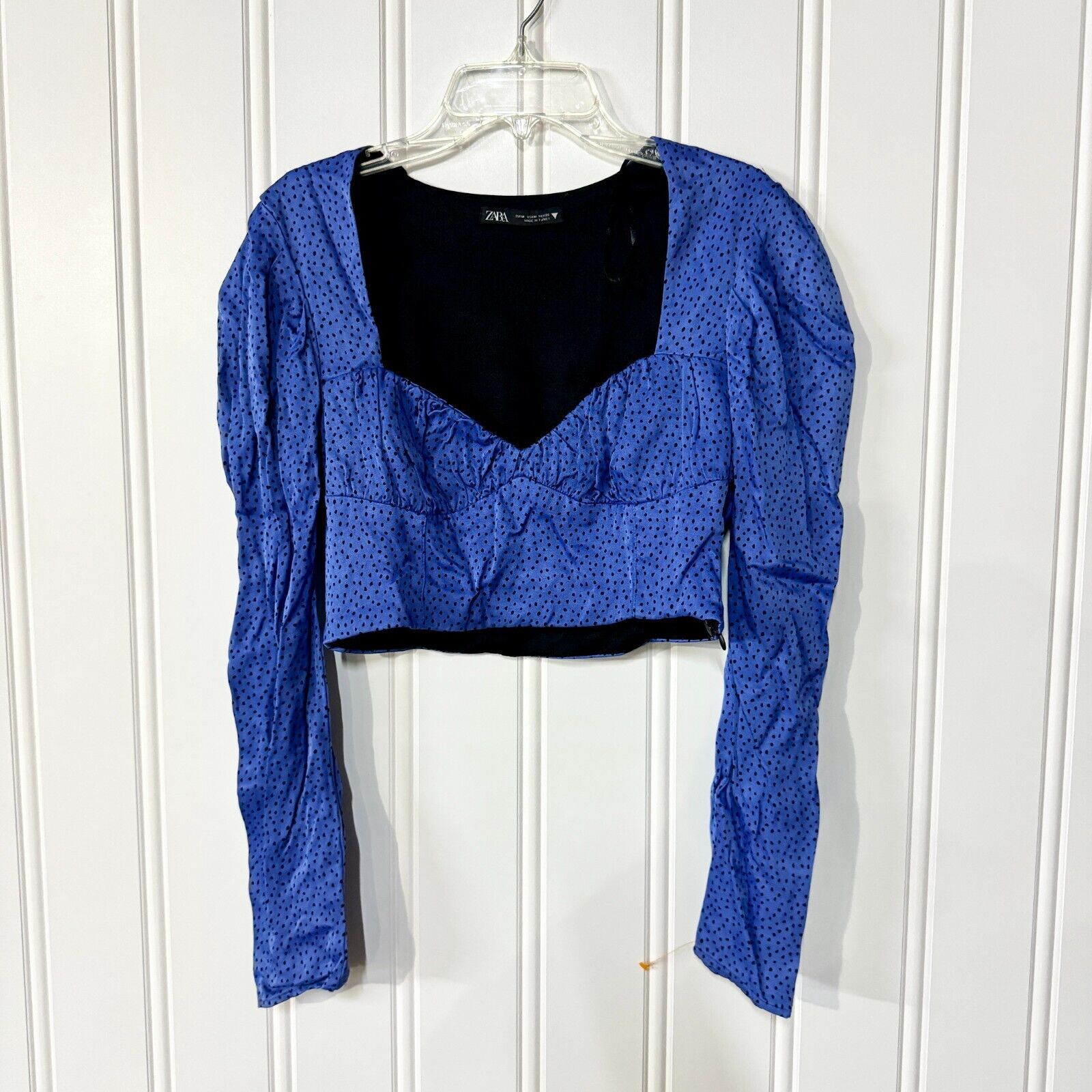 Zara Zara Long Sleeve Sweetheart Poka Dot Crop Top Size Medium Size M / US 6-8 / IT 42-44 - 3 Thumbnail