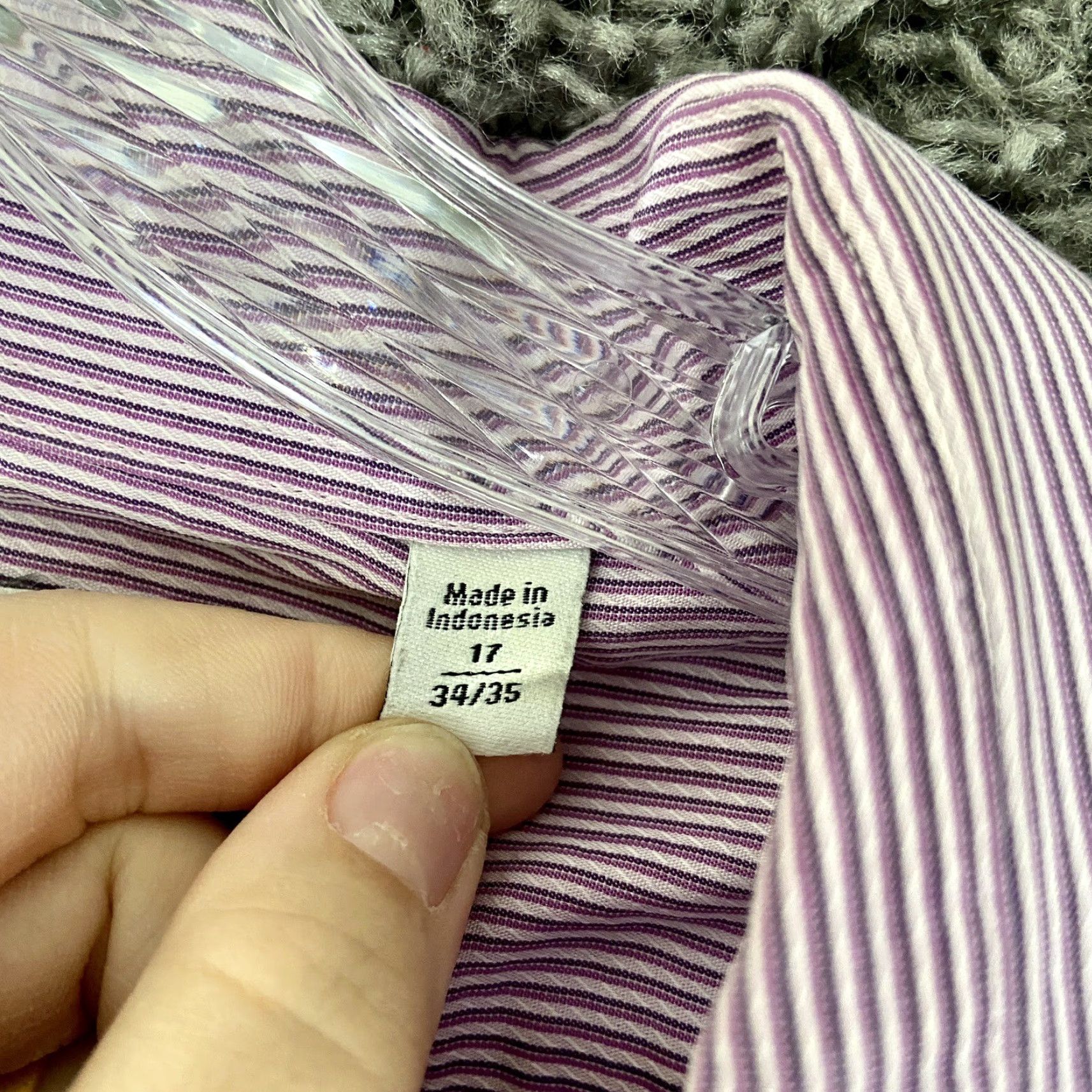 Calvin Klein VINTAGE Calvin Klein Dress Shirt Mens 17 Slim Long Sleeve Purple Stripe Shirt 17 Purple Mens Size 46R - 7 Thumbnail