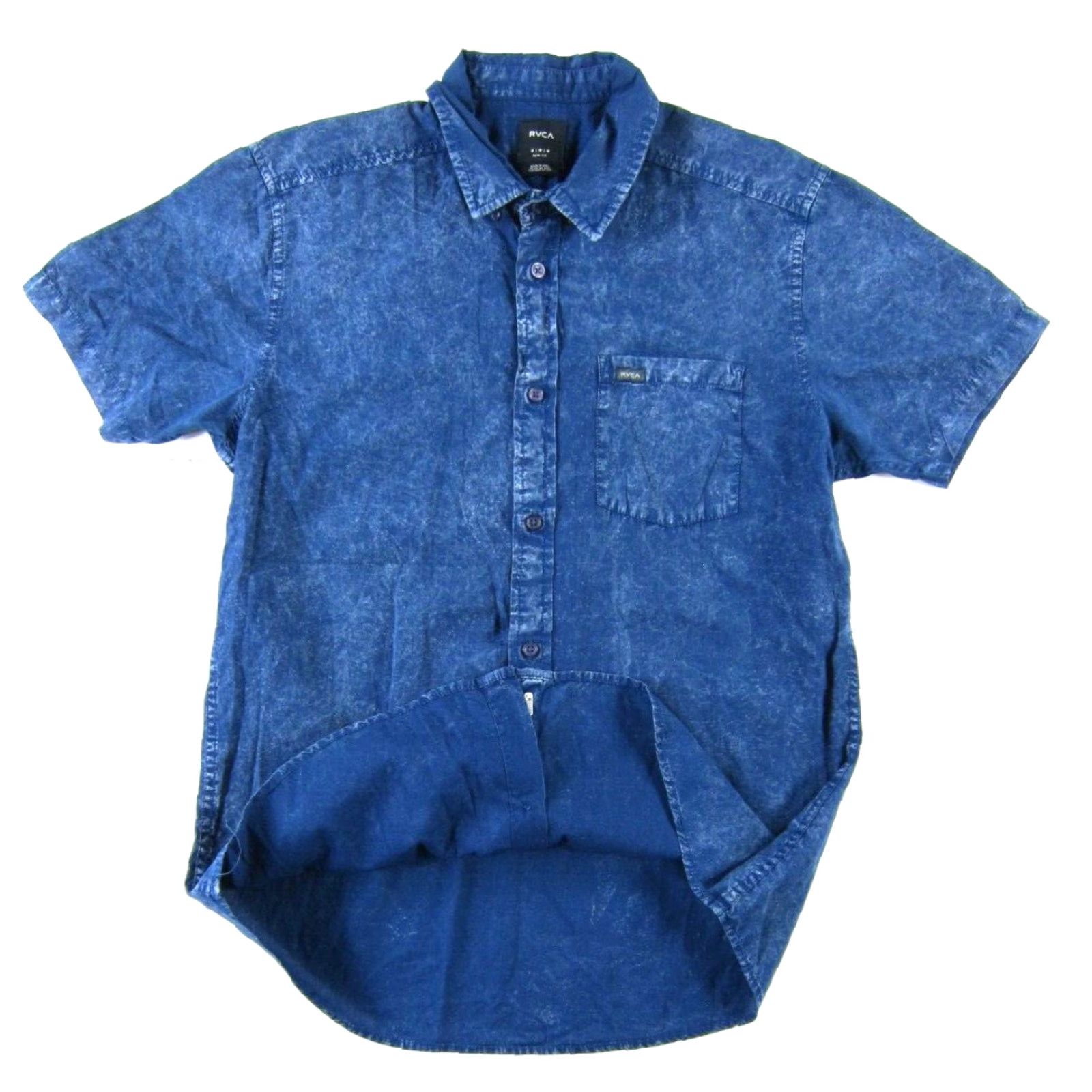 RVCA RVCA Men Button-Down Shirt 100% Cotton Blue Acid Wash Short Sleeve Medium Size US M / EU 48-50 / 2 - 5 Thumbnail