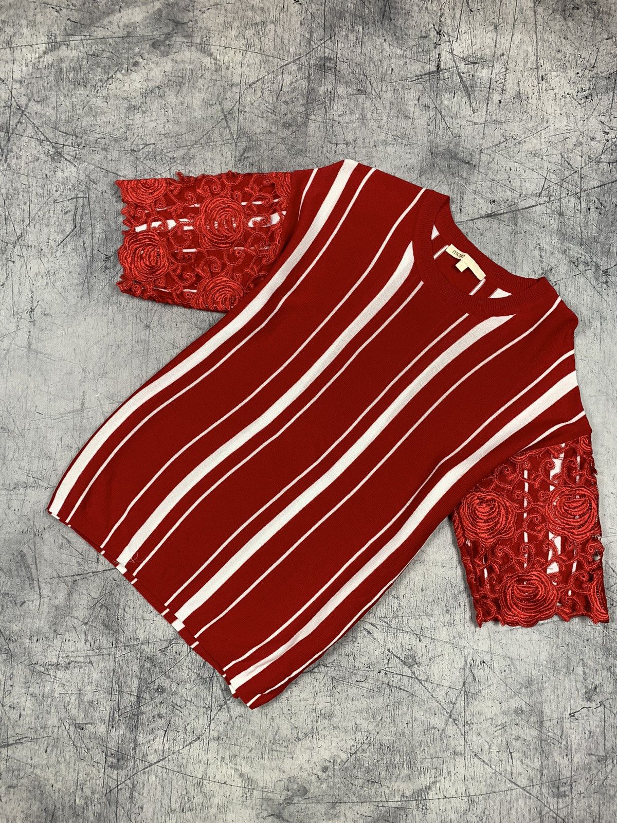 Maje Designer Maje Striped Crochet T-Shirt Red Size 1 Women’s Size S / US 4 / IT 40 - 1 Thumbnail