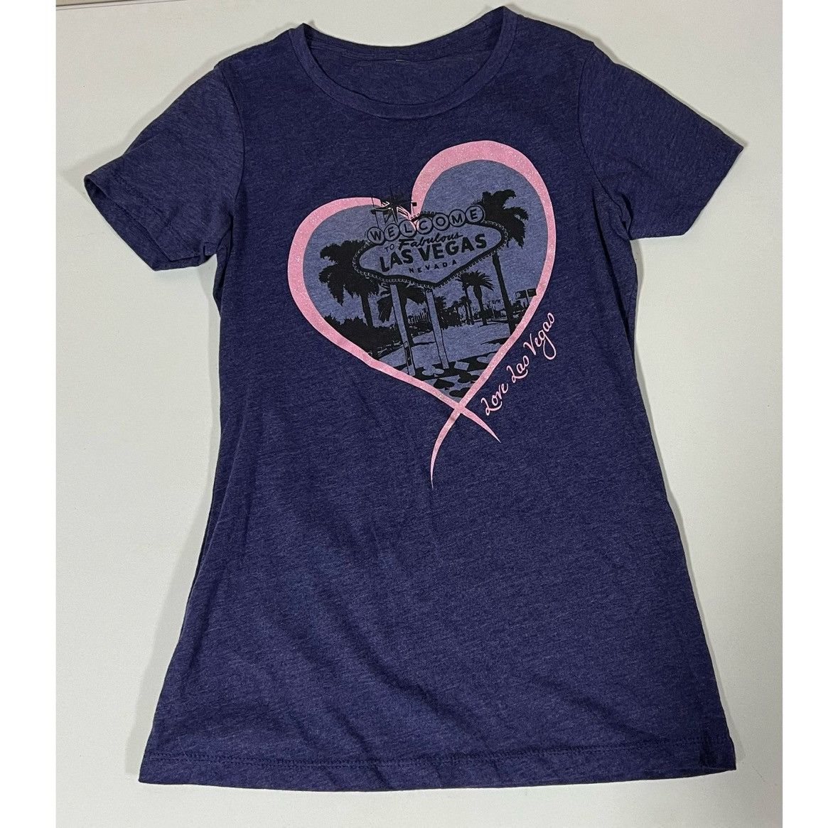 Vintage Blue ‘Las Vegas’ Heart Graphic T-Shirt Top Tee Size S 💗✨ Size US S / EU 44-46 / 1 - 1 Thumbnail