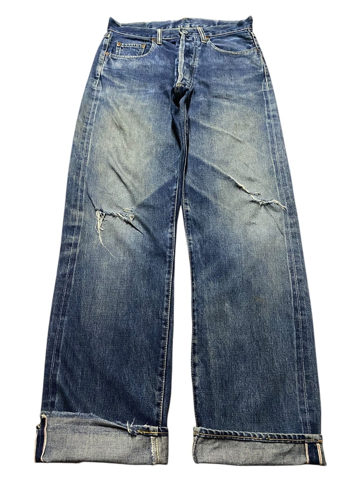 Denime Vintage Denime Selvedge Mud Wash Distressed Loose Jeans Size US 30 / EU 46 - 1 Thumbnail