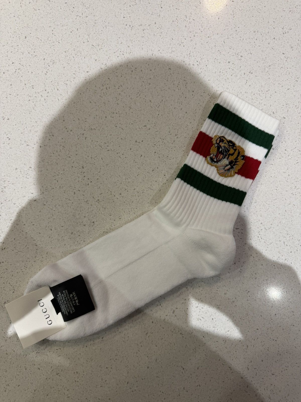 Gucci Socks Tiger Logo White Green Striped