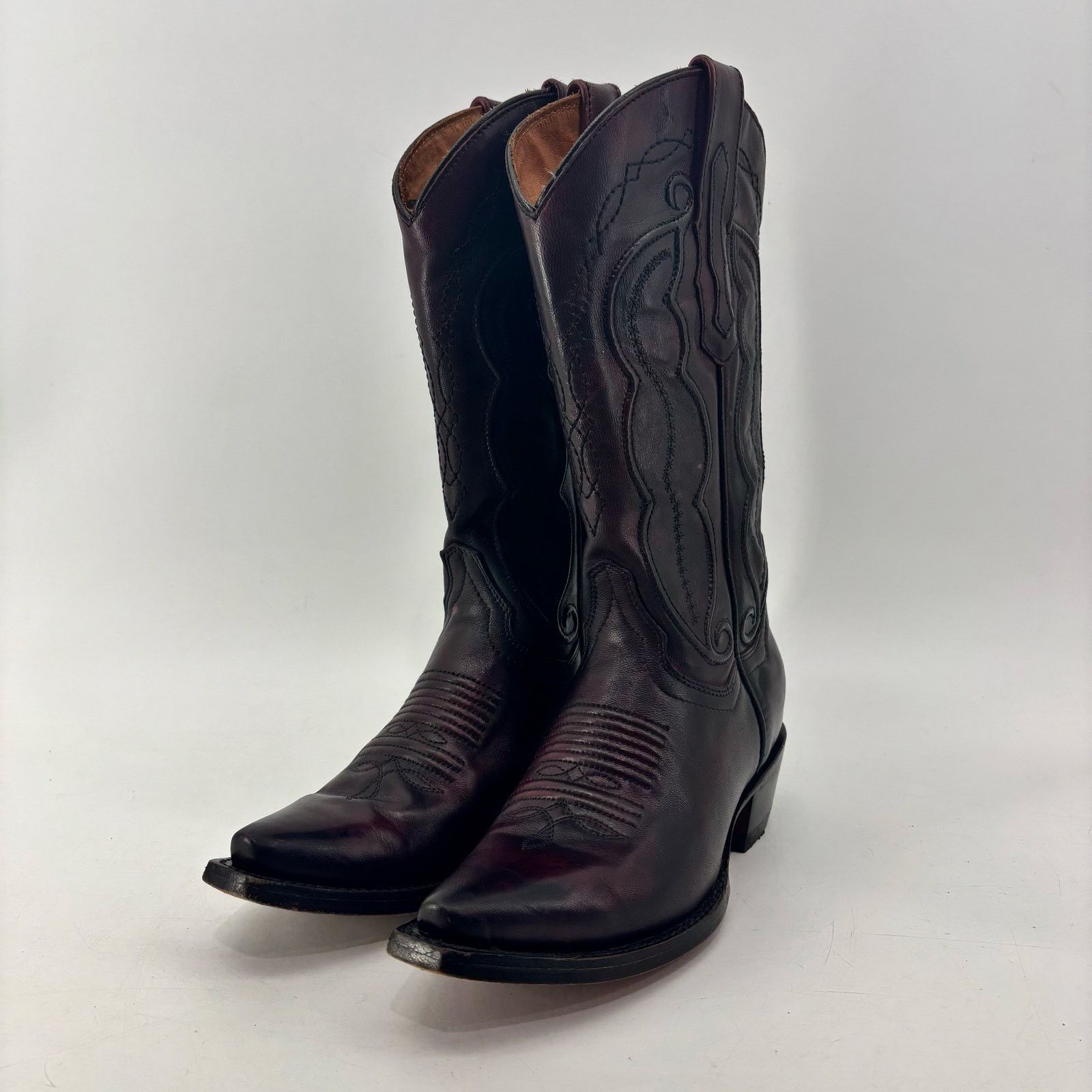 Vintage Vaccari Cowboy Boots Burgundy Plum Size 6.5 Leather Classic Size US 6.5 / IT 36.5 - 5 Thumbnail