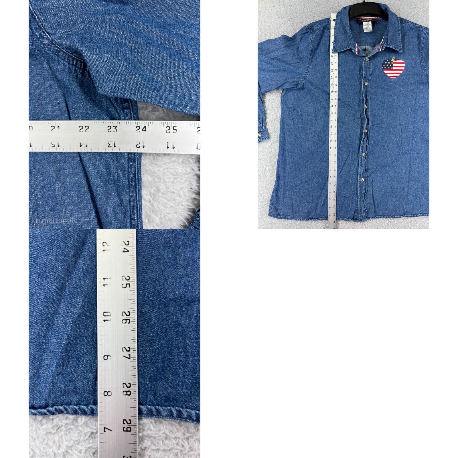 Denime VINTAGE Christopher Radko Shirt Womens 1X Blue Denim American Flag Patriotic Size XL / US 12-14 / IT 48-50 - 9 Thumbnail