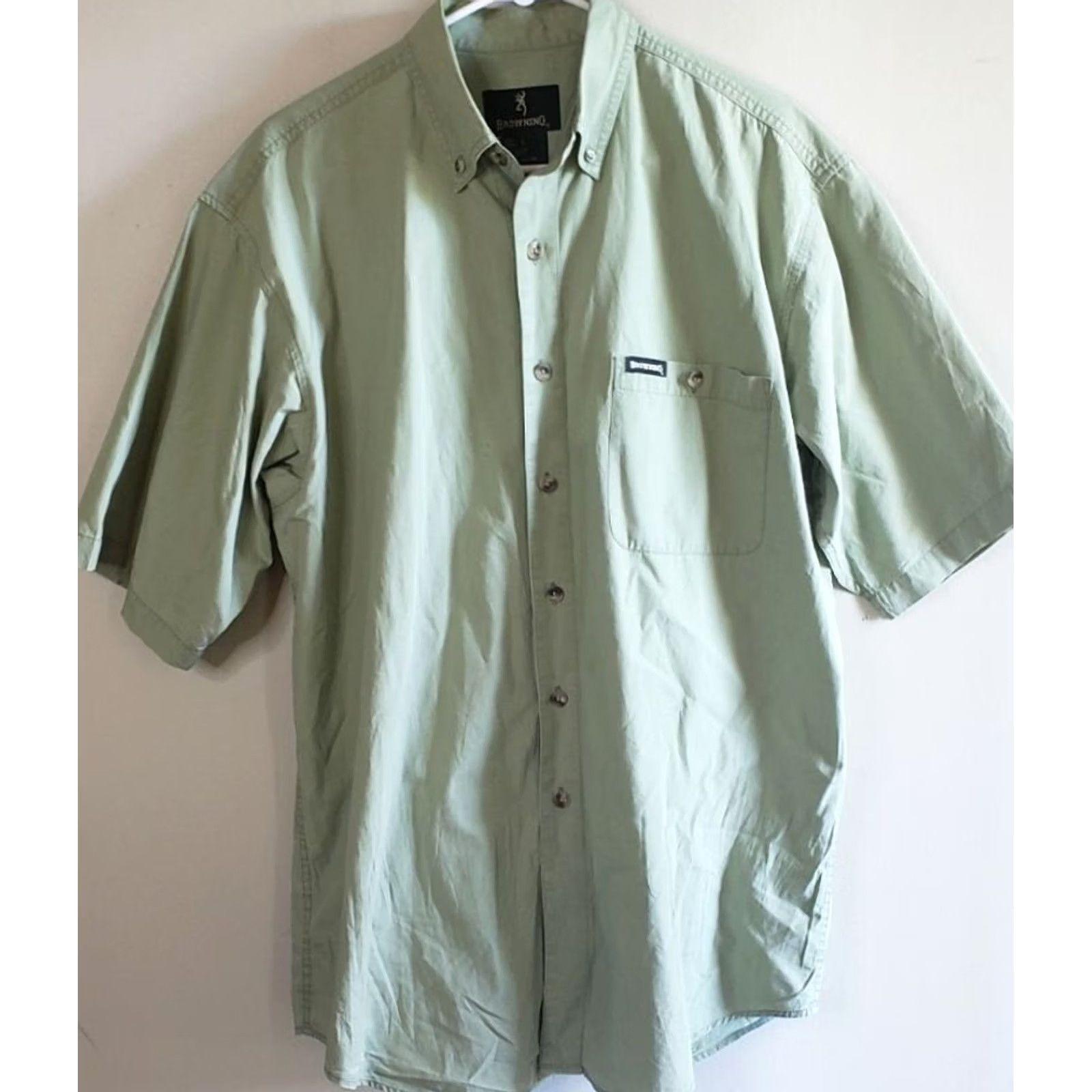 Vintage BROWNING ARMS Shirt Button-Up Short Sleeve Men's L Light Green Olive EUC Casual Shirt Size US L / EU 52-54 / 3 - 2 Thumbnail