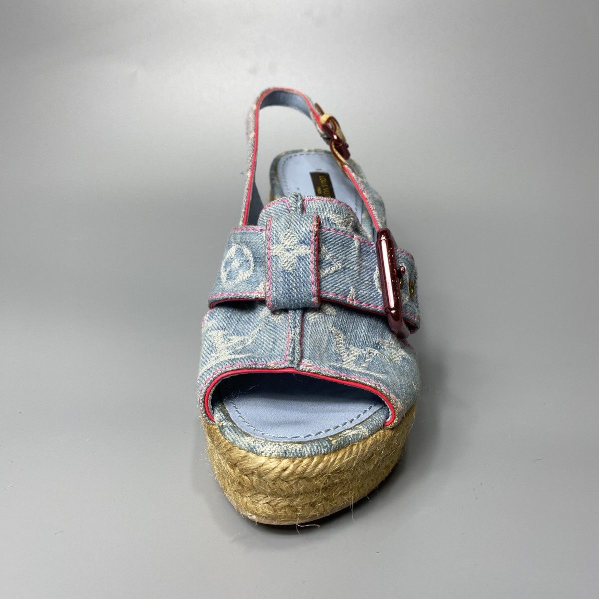Louis Vuitton Bleached Monogram Denim Wedge Sandals Size US 7 / IT 37 - 5 Thumbnail