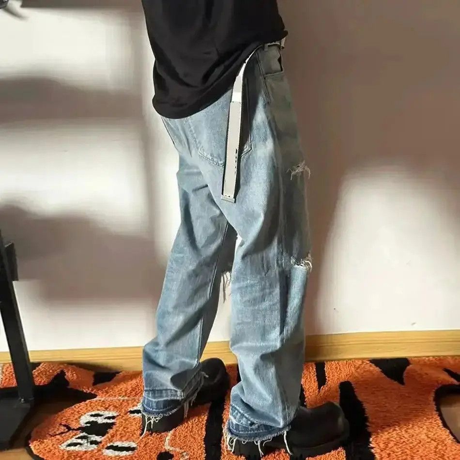 Japanese Brand High Street Hole Cut Ripped Washed Blue Baggy Jeans Pants Size US 32 / EU 48 - 3 Thumbnail