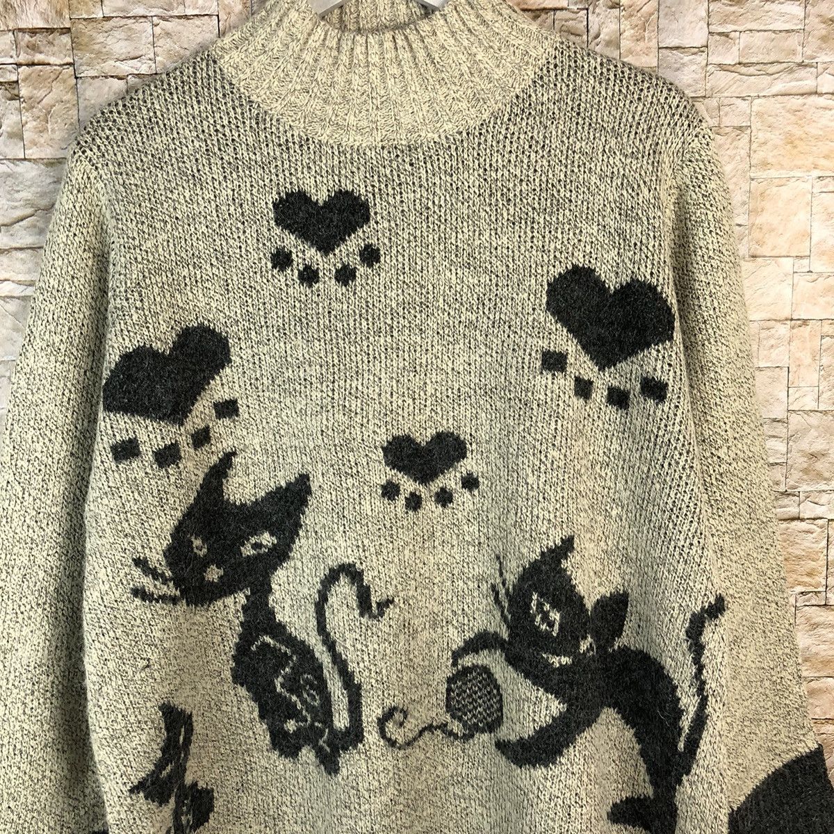 Homespun Knitwear × Japanese Brand Casalinga cat design Grey Knitwear #A1221 Size L / US 10 / IT 46 - 5 Thumbnail