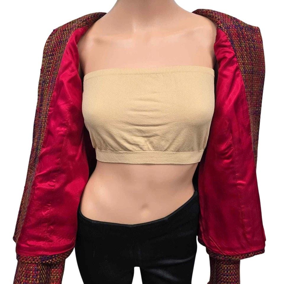 Vintage Madison Studio Tweed Boucle Blazer Jacket 12 Red Snap button Size M / US 6-8 / IT 42-44 - 11 Thumbnail
