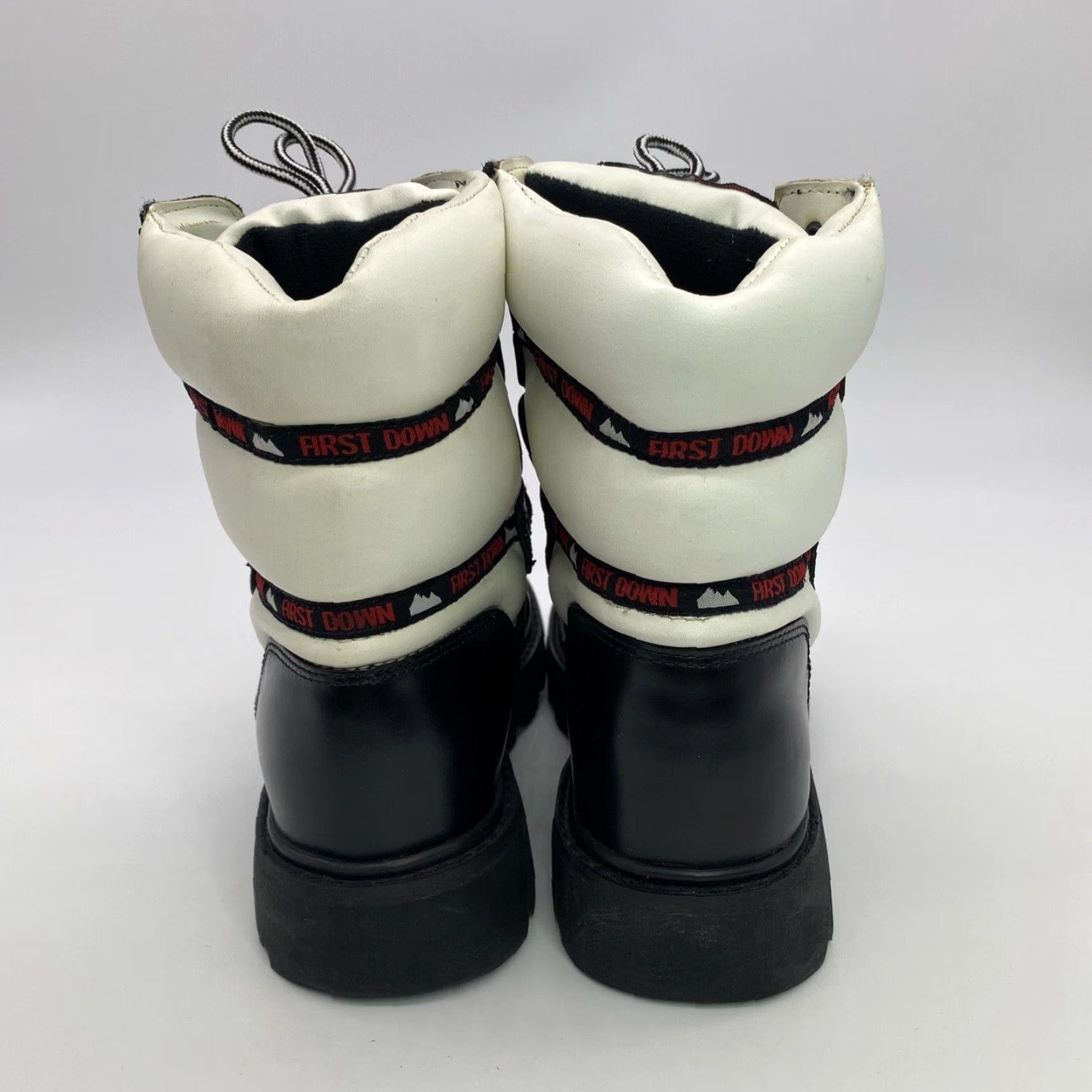 Vintage VINTAGE FIRST DOWN Mens Boots Leather Black White Moon-Style 1990s 8.5M, Military/Landgirl Look, Rare Down to Hype Rave/Club Shoes Size US 8.5 / EU 41-42 - 4 Thumbnail