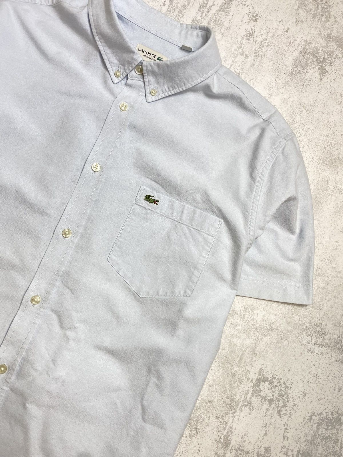 Lacoste Lacoste Regular Fit Short Sleeve Oxford Shirt in Pale Blue Size US XL / EU 56 / 4 - 2 Thumbnail
