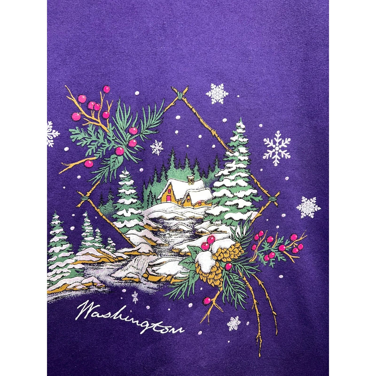 Jerzees Vintage Washington Sweatshirt Purple Winter Tree Cabin 90s L Size US L / EU 52-54 / 3 - 2 Thumbnail