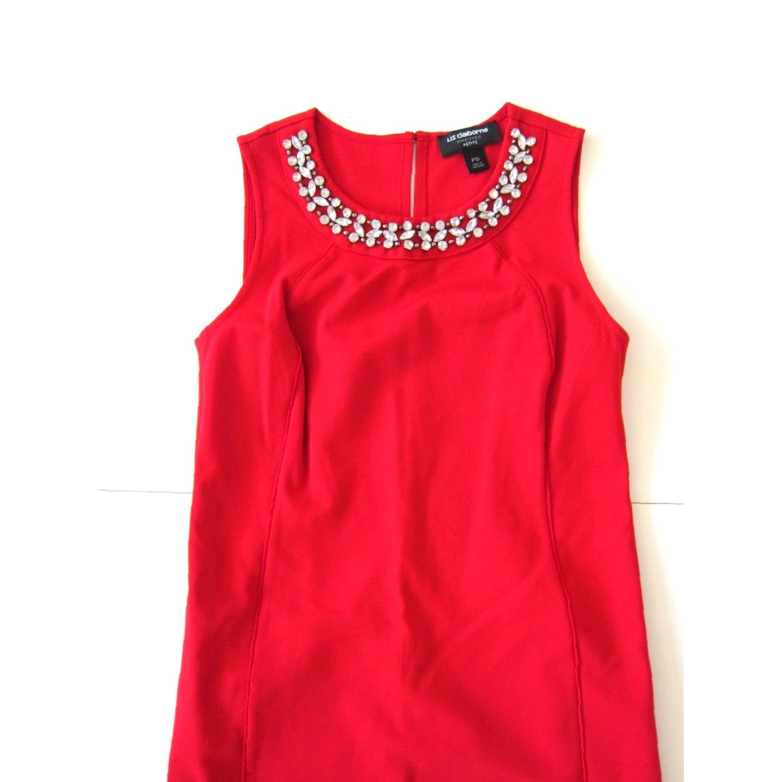Liz Claiborne VINTAGE Liz Claiborne Red Stretch Diamond Beaded Sleeveless A-Line Sheath Dress PS Size S / US 4 / IT 40 - 5 Thumbnail