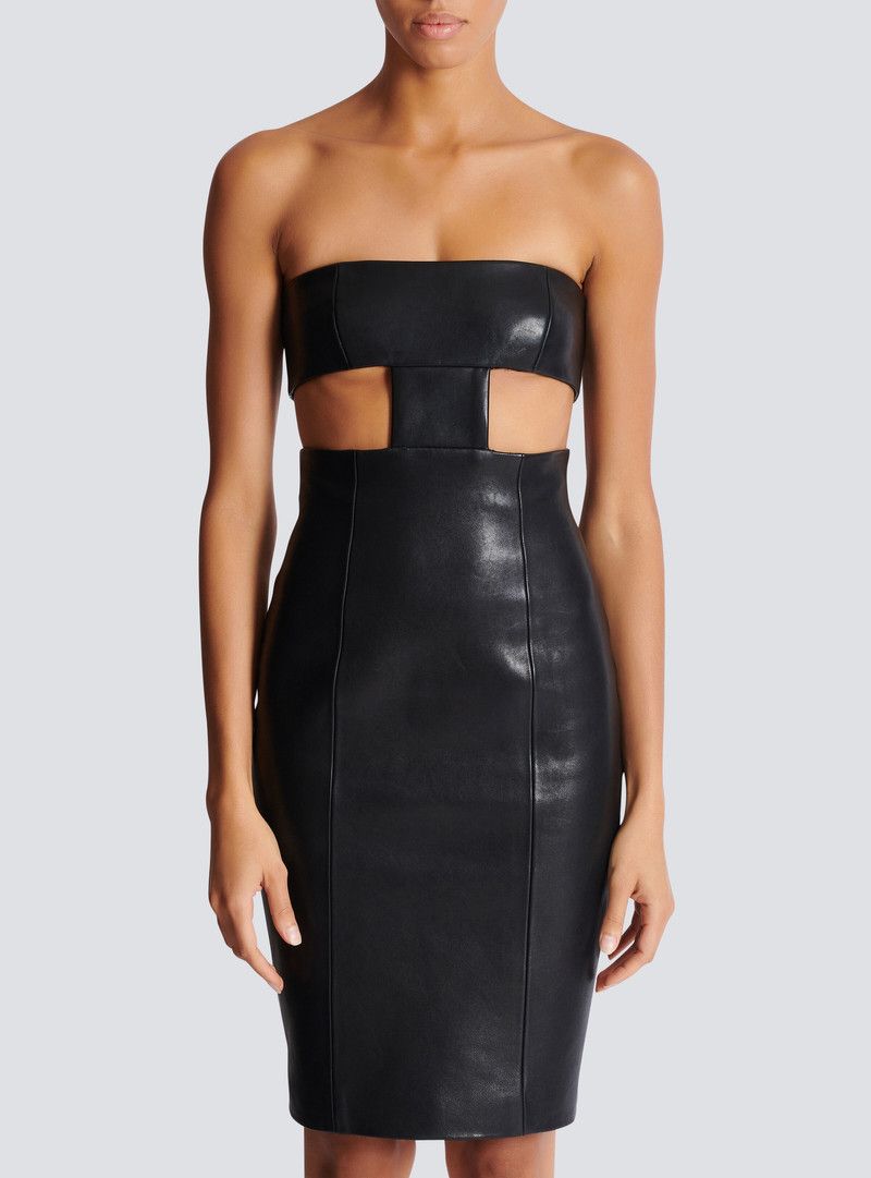 Balmain o1s1wg110526 Strapless Lambskin Dress in Black Size XL / US 12-14 / IT 48-50 - 5 Thumbnail