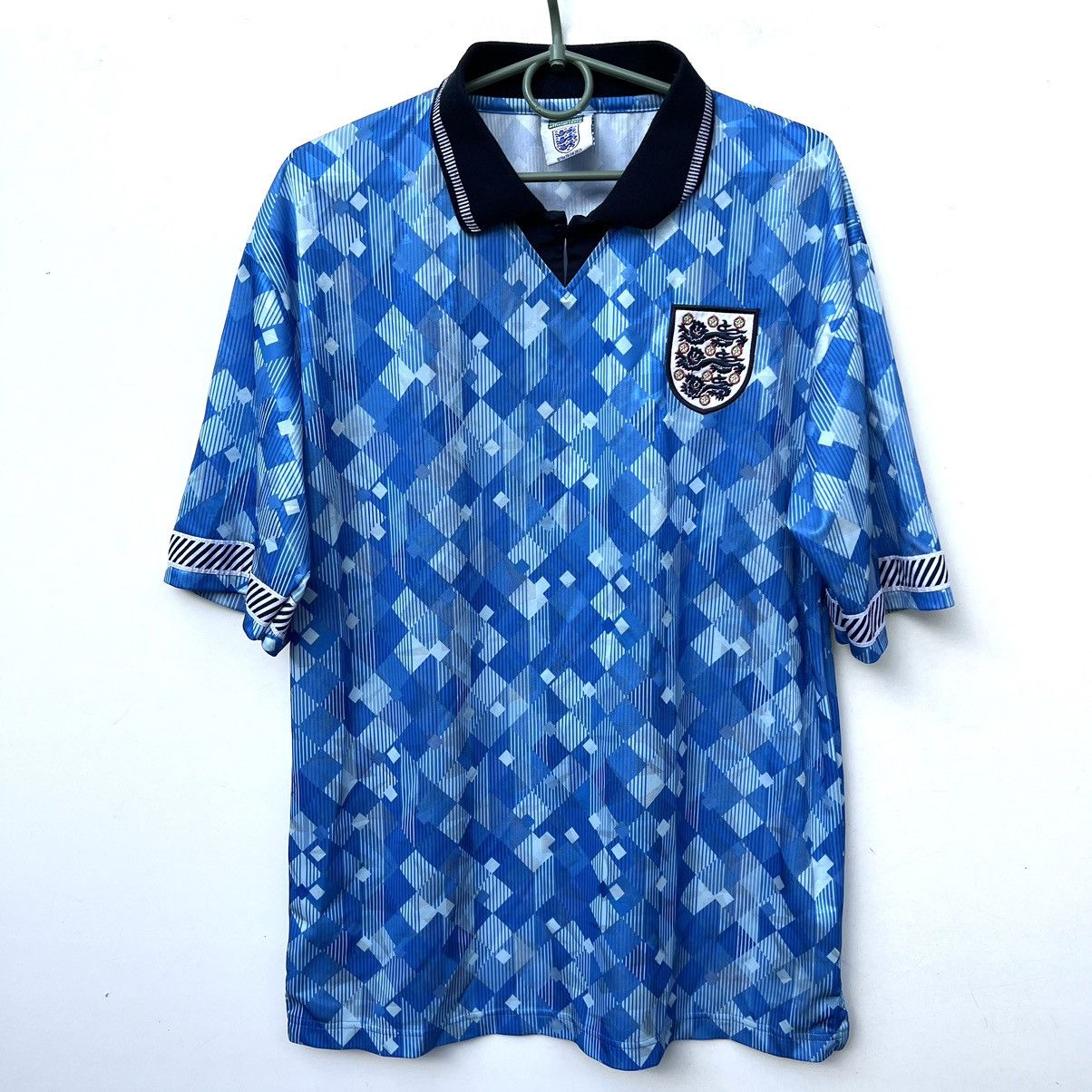 Vintage ENGLAND 1990 SCORE DRAW BLUE THIRD JERSEY Size US L / EU 52-54 / 3 - 1 Thumbnail