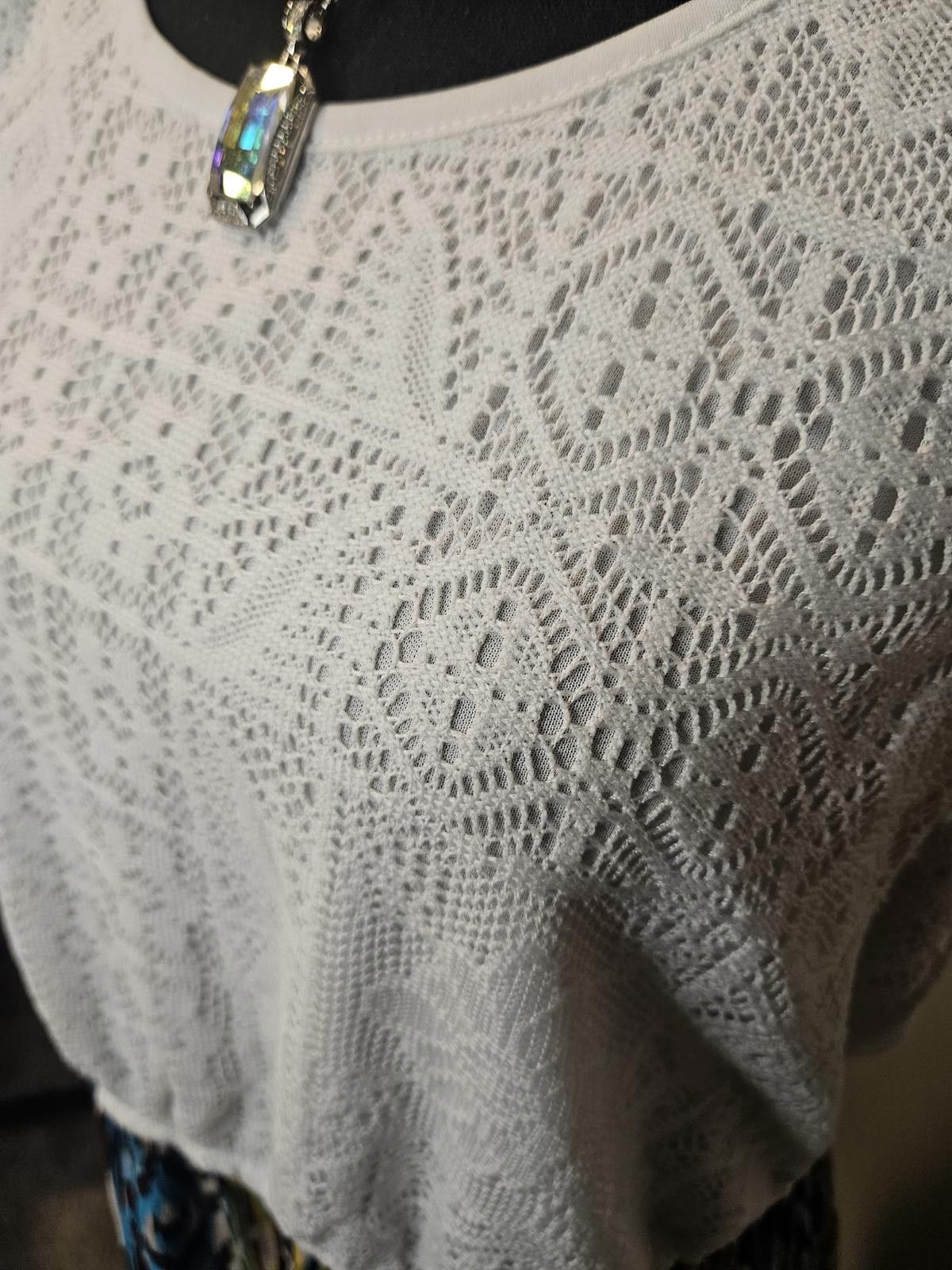Designer Allison Brittney White Lace & Patterned Dress #438 Size L / US 10 / IT 46 - 4 Thumbnail