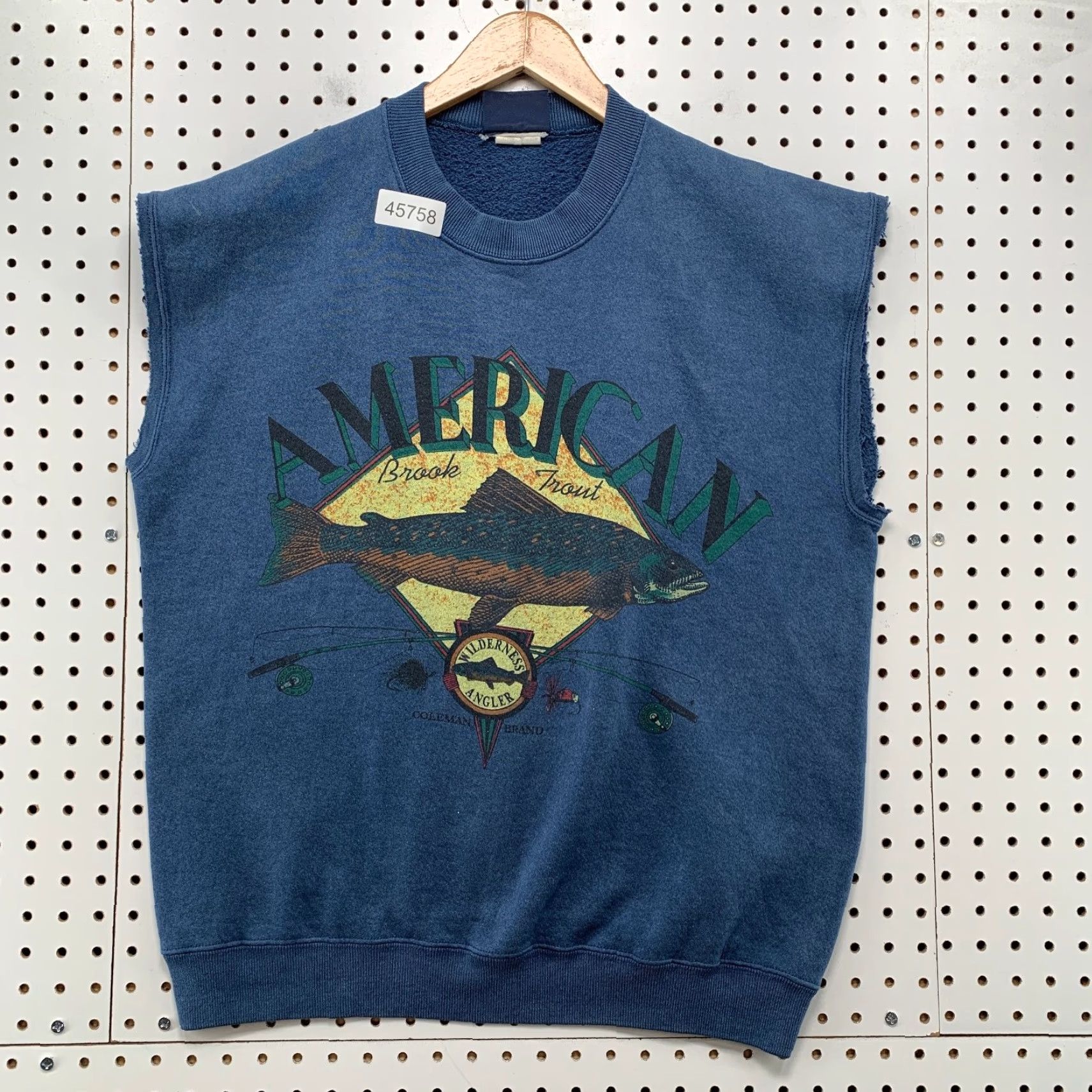 Brooks VINTAGE Coleman Outdoors Brook Trout Sweatshirt Mens L Blue Outdoor USA Pullover Crew Neck Long Sleeve Cotton Blend Fleece Graphic Print Vintage Size US L / EU 52-54 / 3 - 2 Thumbnail