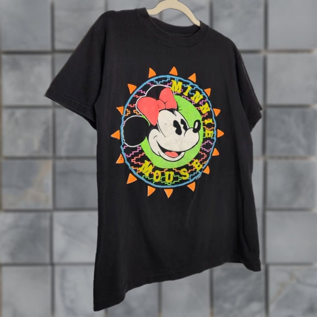 Disney VINTAGE Minnie Mouse Puff Print Shirt Black Disney 90s Single Stitch Men M Neon Art Boys Girls Womens Mens Size US M / EU 48-50 / 2 - 1 Thumbnail