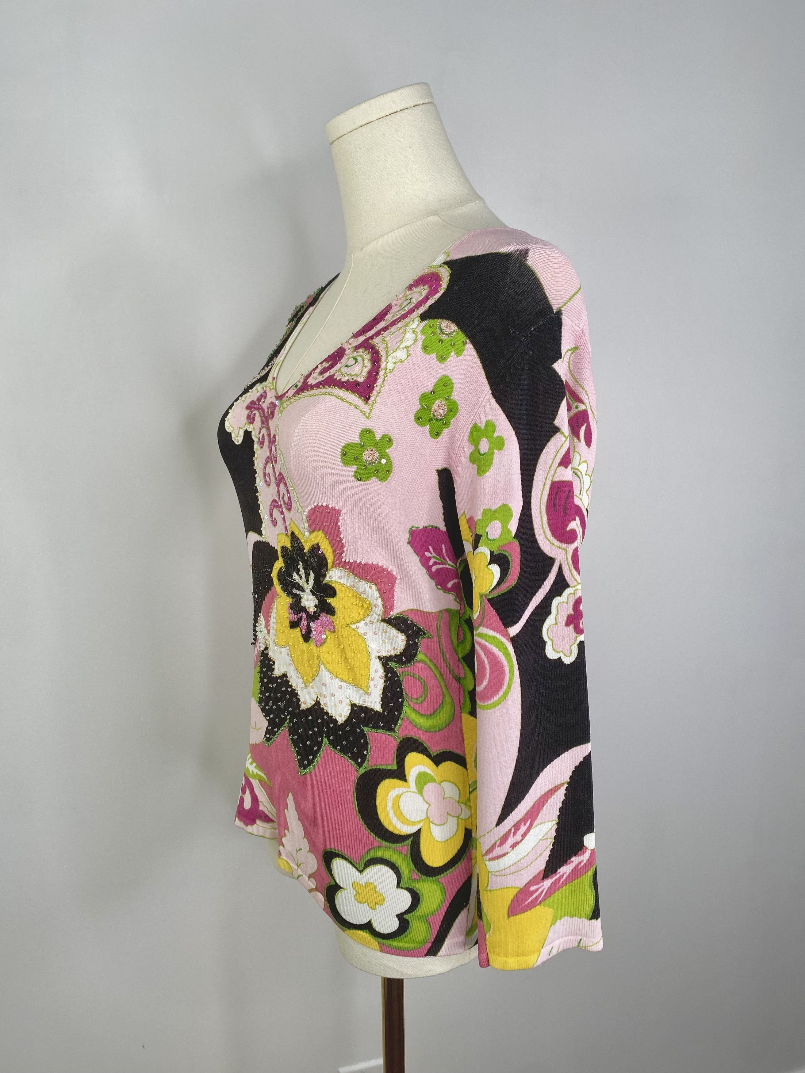 Vintage Michelle Nicole - Pink Abstract Floral Sweater Size S / US 4 / IT 40 - 5 Thumbnail