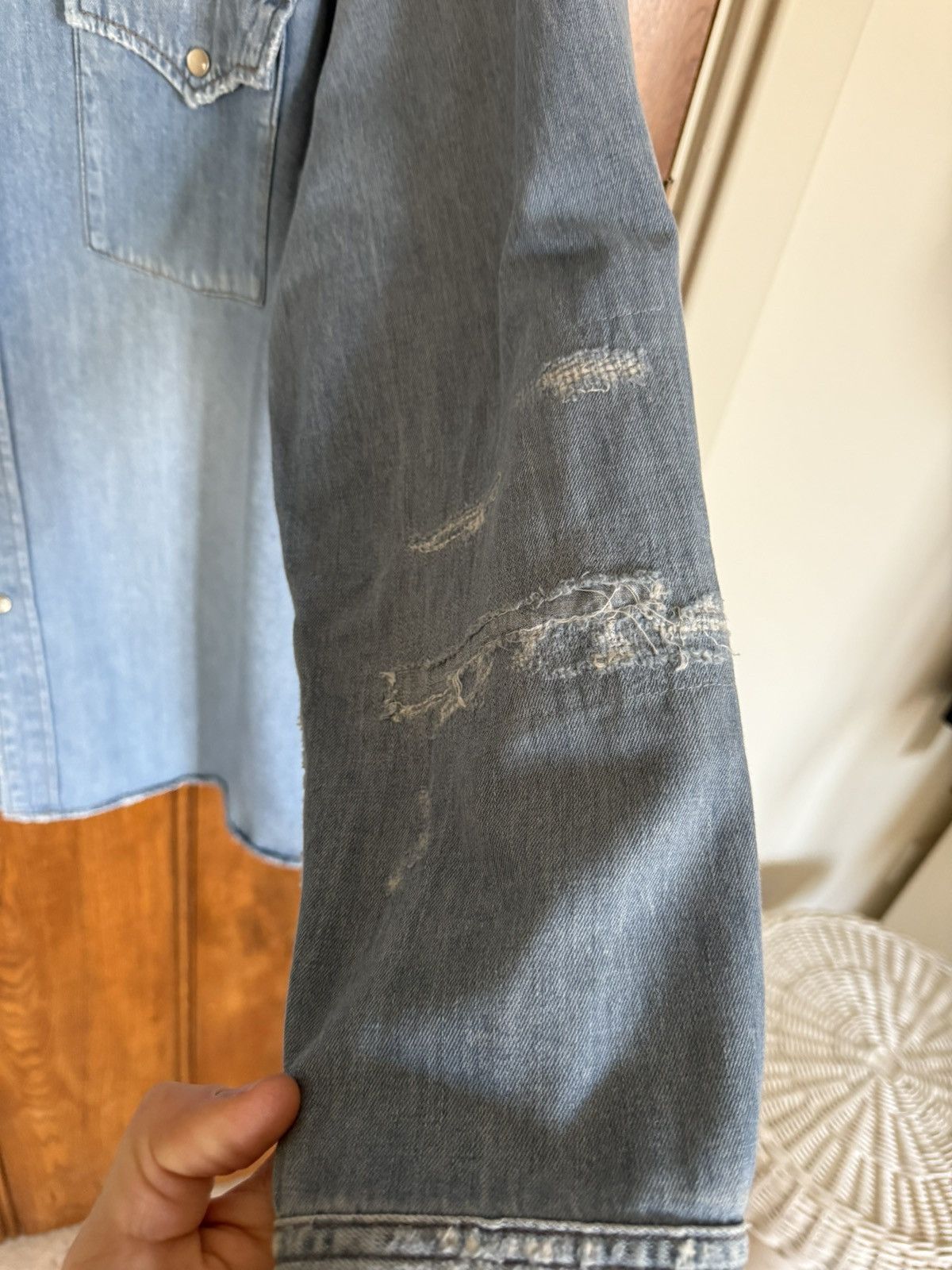 FW16 Saint Laurent distressed crash denim shirt Hedi Slimane
