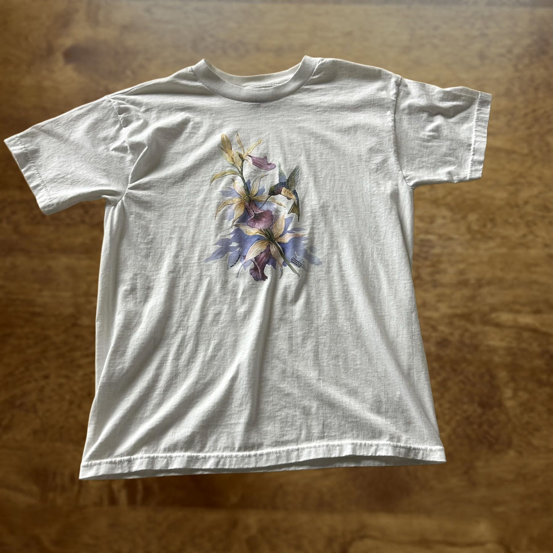 Fruit Of The Loom VINTAGE Fruit Of The Loom Shirt Mens Large White Hummingbird Floral Graphic Tee Size US L / EU 52-54 / 3 - 1 Thumbnail