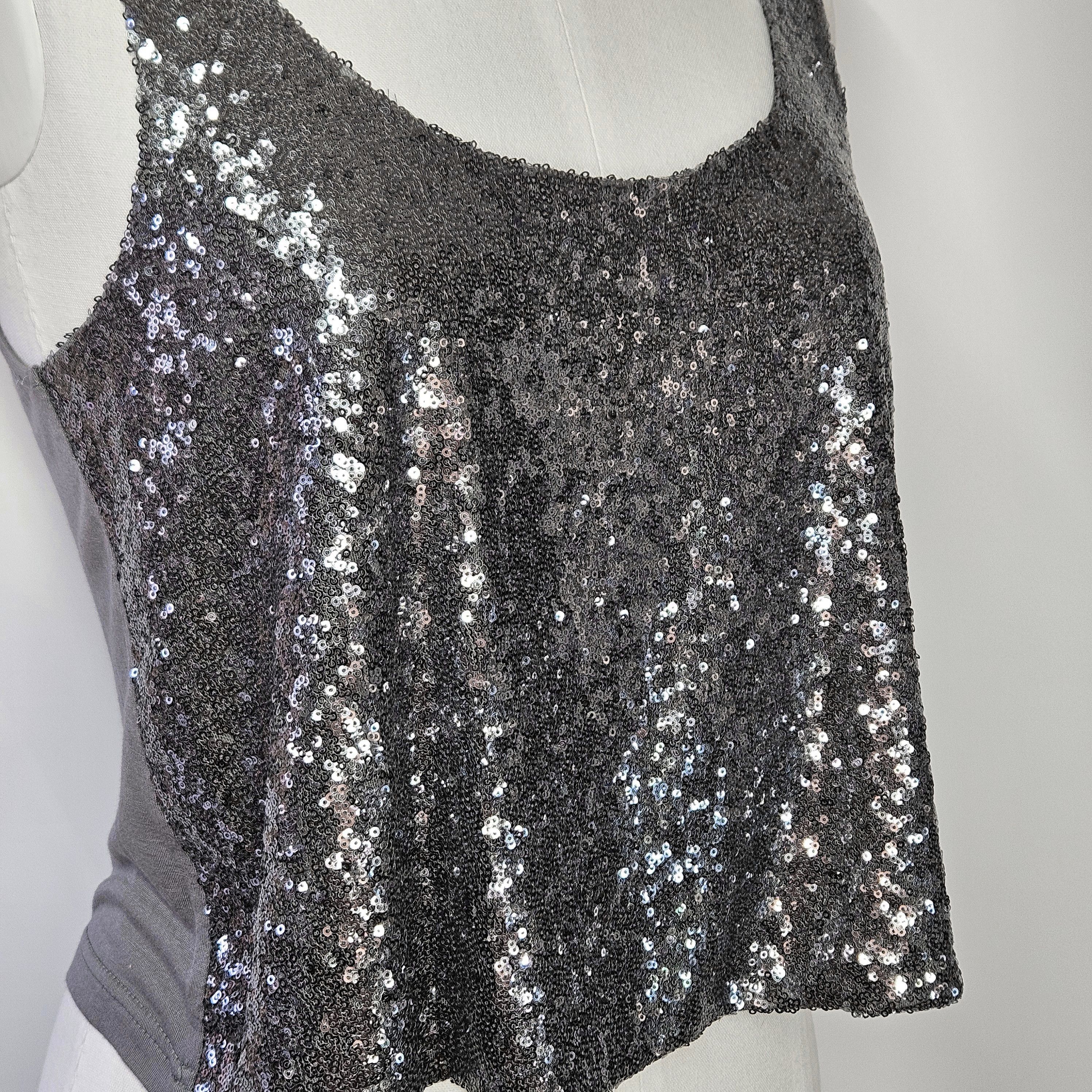 Guess Guess Size M Tank Top Silver Sequin Crop Cami Grey Jersey Size M / US 6-8 / IT 42-44 - 5 Thumbnail