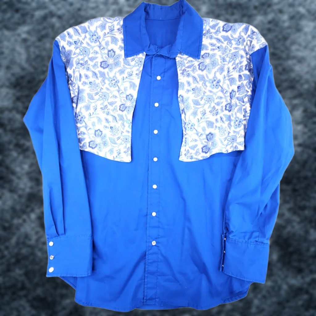 Vintage Vintage Western Shirt Mens XL Blue Paisley Cape Cowboy Pearl Snap Buttons Size US XL / EU 56 / 4 - 1 Thumbnail