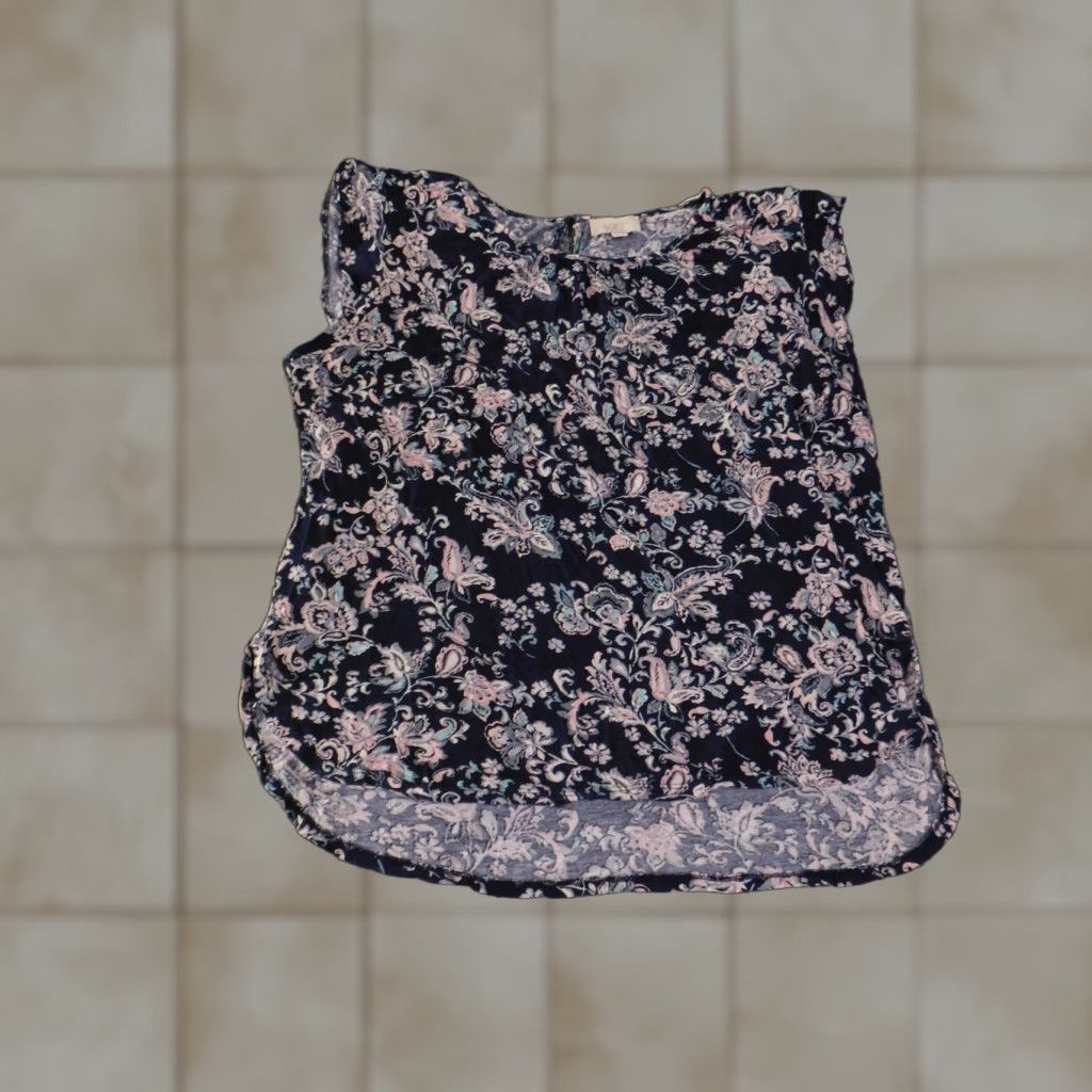 Loft VINTAGE LOFT Outlet Shirt Womens L Blue Pink Floral Paisley Sleeveless Rayon Blouse Size L / US 10 / IT 46 - 1 Thumbnail