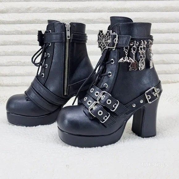 Other DEMONIA Gothika 66 Buckle / Charms Black Ankle Platform Hee Size US 9 / IT 39 - 6 Thumbnail