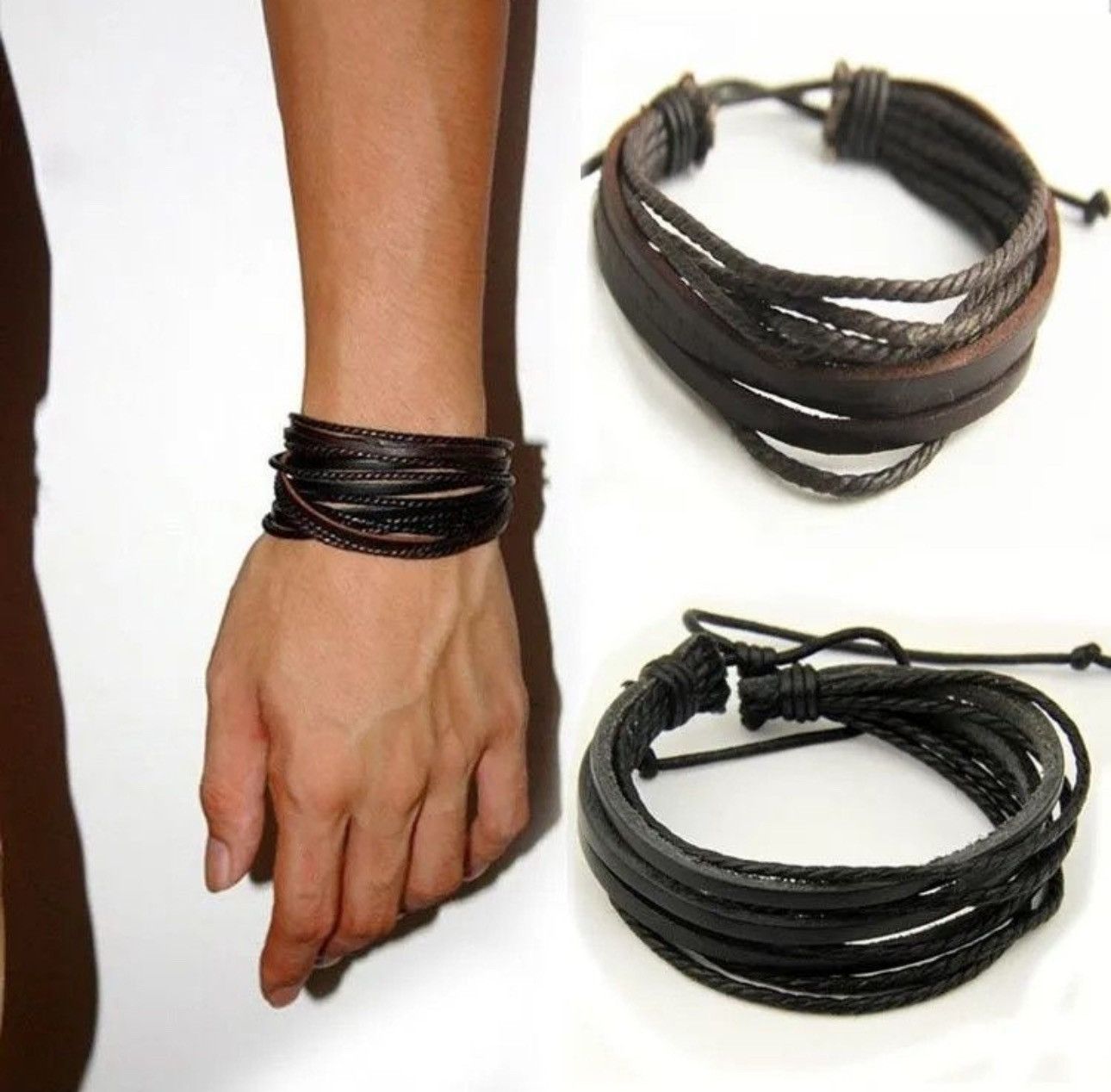 Jewelry Multilayer PU Leather Bracelet Black + Brown Size ONE SIZE - 1 Thumbnail