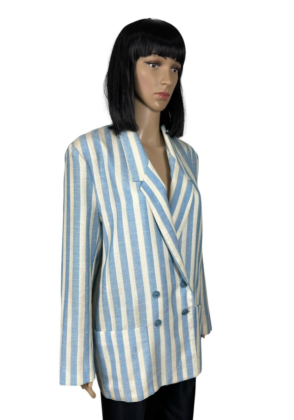 Ganni Ganni Striped Double-Breasted Linen-Cotton Blazer size M Size M / US 6-8 / IT 42-44 - 4 Thumbnail