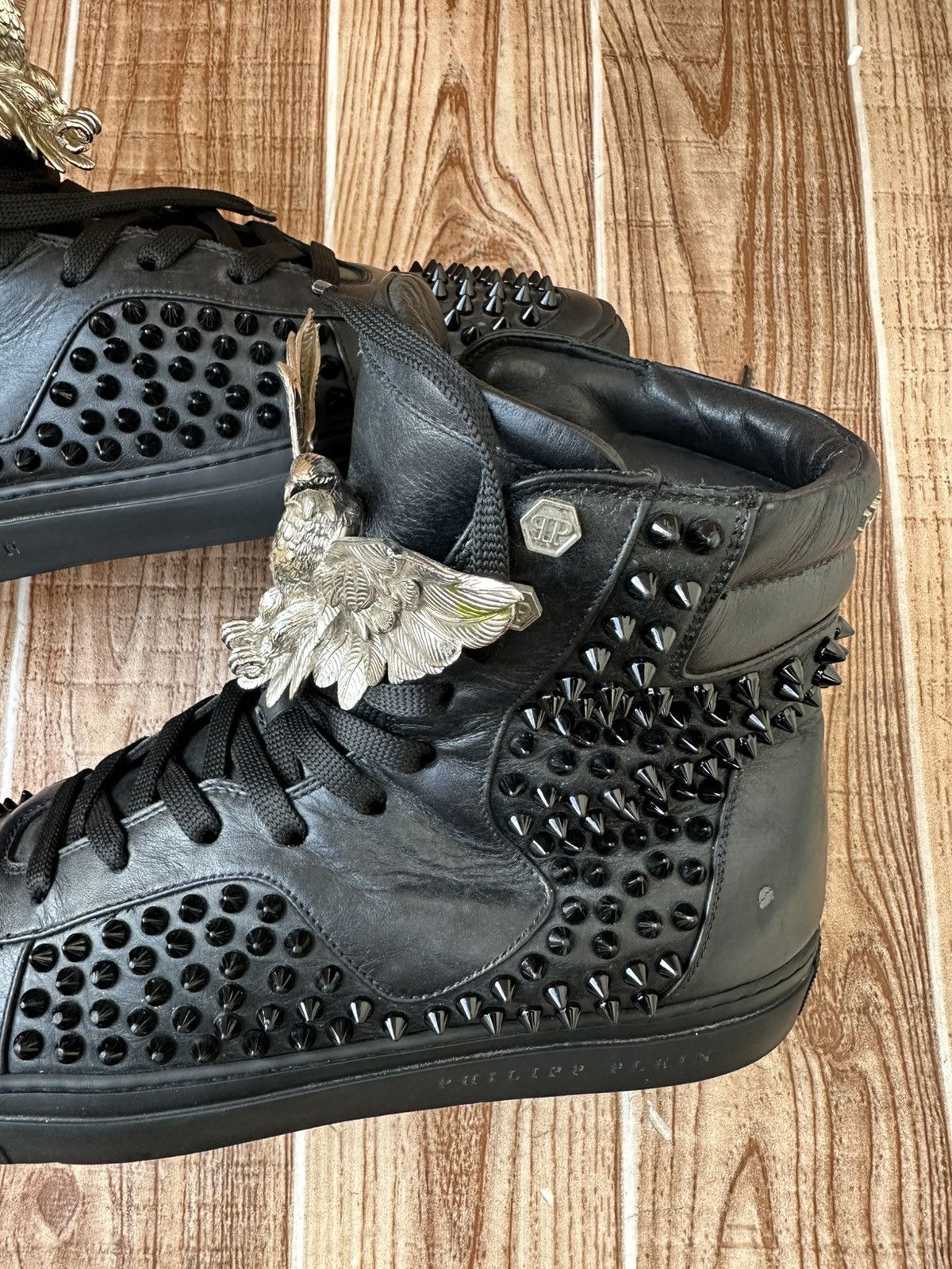 Philipp Plein Phillip Plein Black Leather Studded Hightops / Eagle Size US 10 / EU 43 - 8 Thumbnail