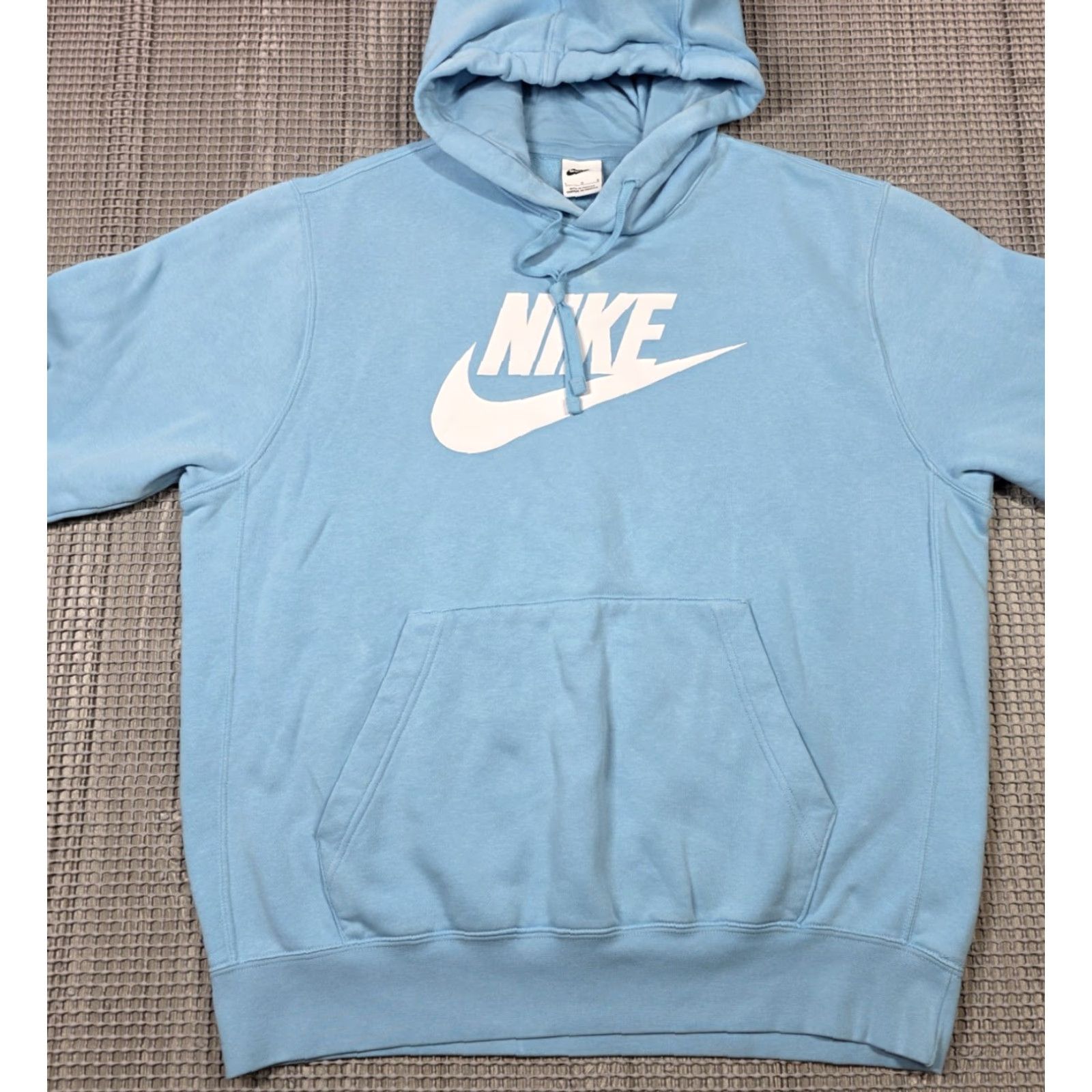 Nike Sportswear Club Fleece L Hoodie Big Spell Out Logo Heather Blue Drawstring Mens L Hoodie