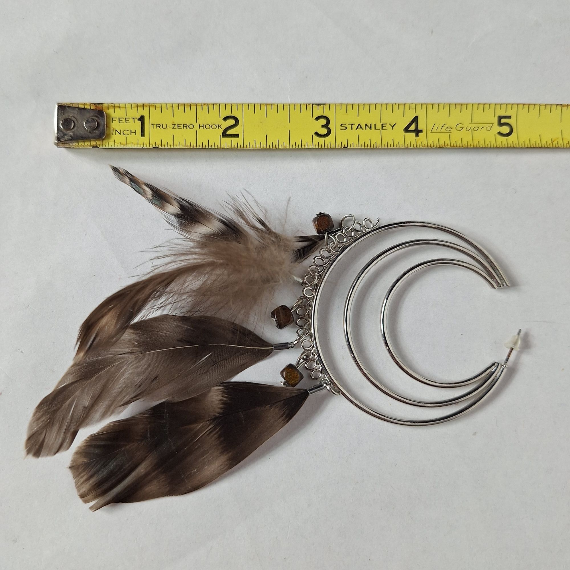 Other Silver Tone Triple Hoop Feather Dangle Earrings Whimsigoth B Size ONE SIZE - 3 Thumbnail