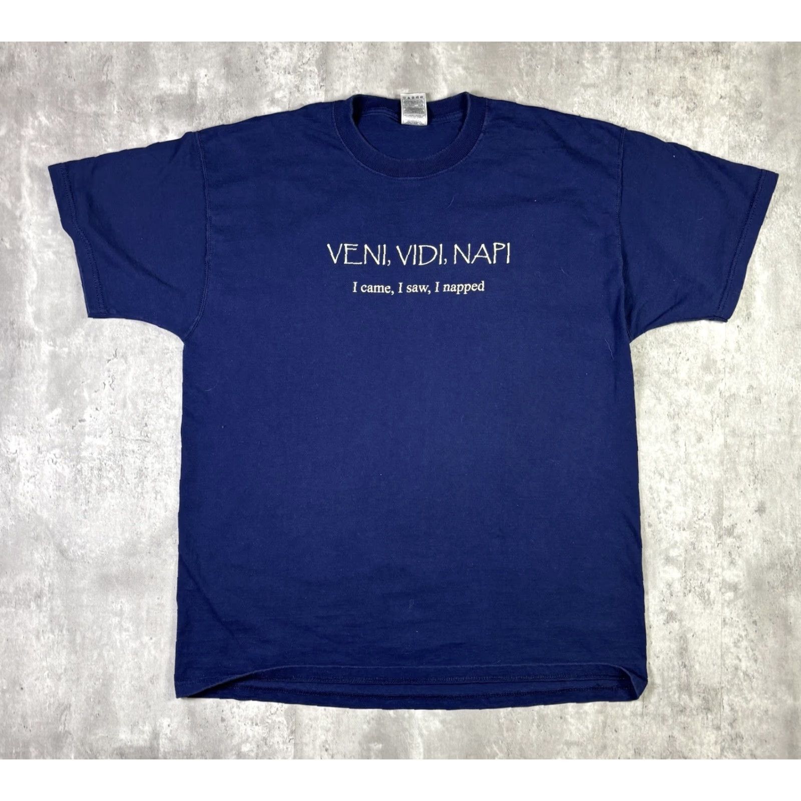 Fruit Of The Loom VINTAGE I Came I Saw I Napped Funny Quote T Shirt Adult XL Blue Cotton Fruit of the Loom Mens Short Sleeve Round Neck Graphic Print Size US XL / EU 56 / 4 - 2 Thumbnail