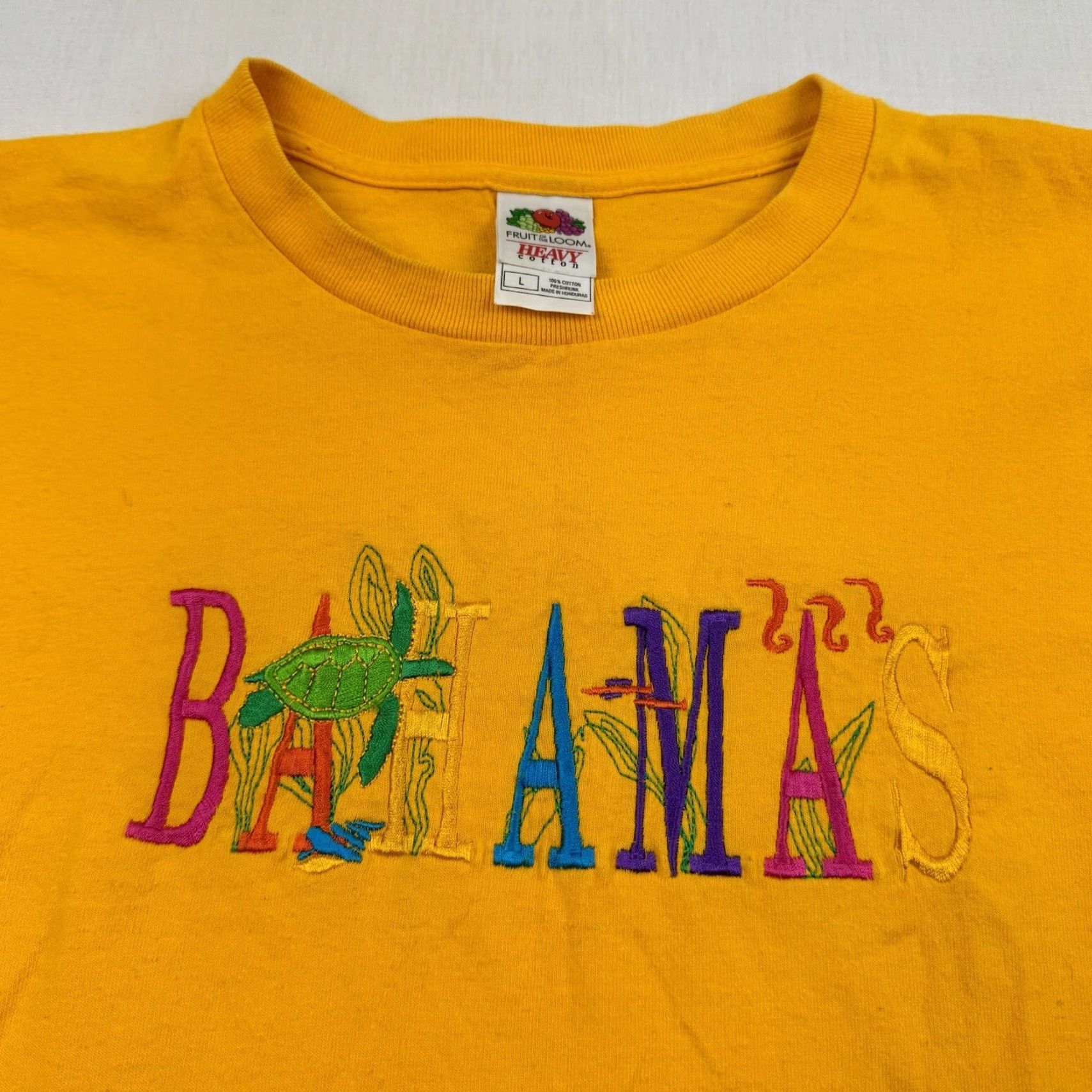 Fruit Of The Loom VINTAGE Fruit of the Loom Tropical Shirt Adult Large Yellow Y2K Embroidery Mens Size US L / EU 52-54 / 3 - 2 Thumbnail