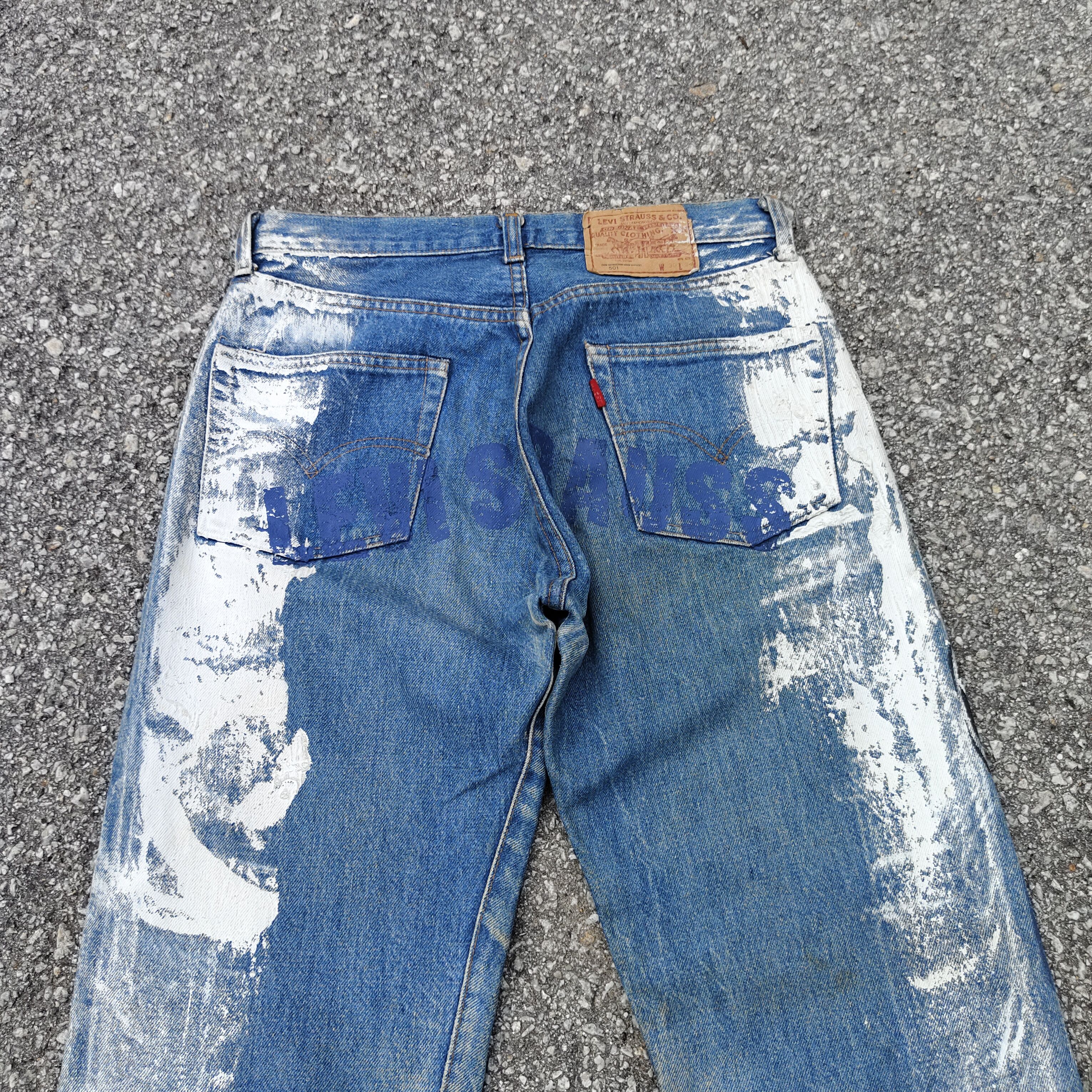Levi's RARE 90s Levi's 501 Painted Logo Art Graffiti Limited Jean Size US 29 - 9 Thumbnail