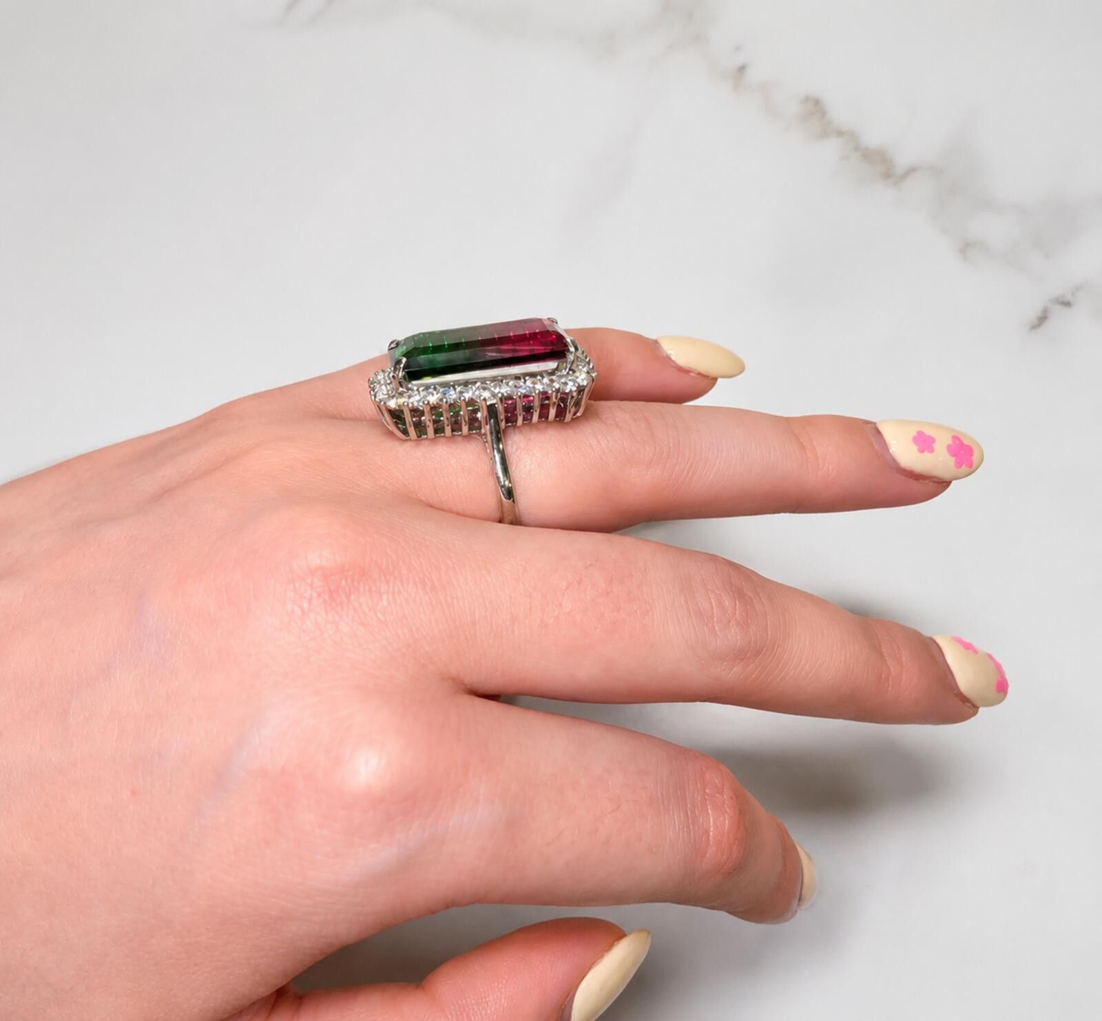 Other 925 Ring with Platinum Overlay and watermelon opal Size ONE SIZE - 2 Thumbnail