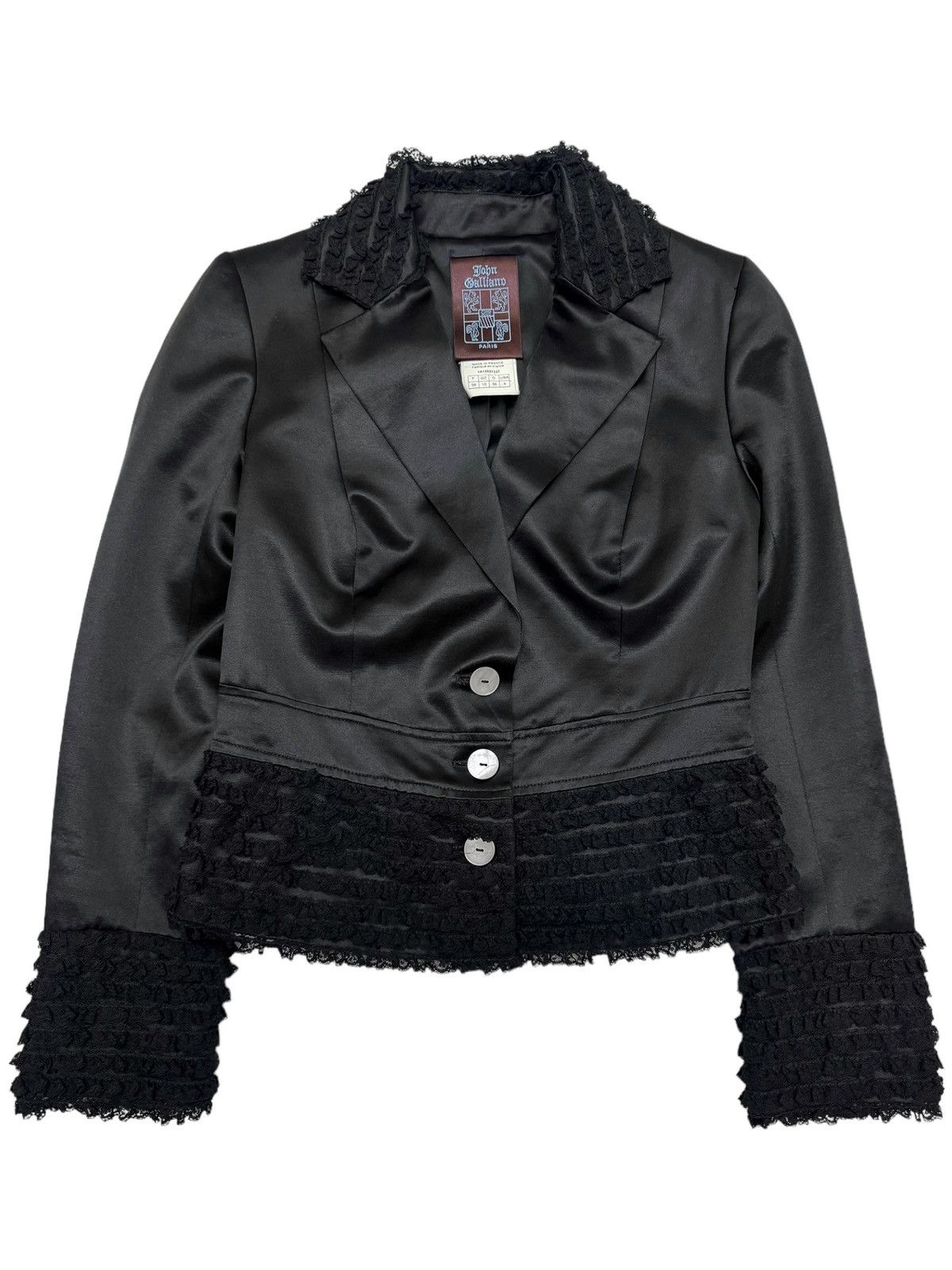 John Galliano 2001 Silk Satin Wool Frill Blazer Size S / US 4 / IT 40 - 1 Thumbnail