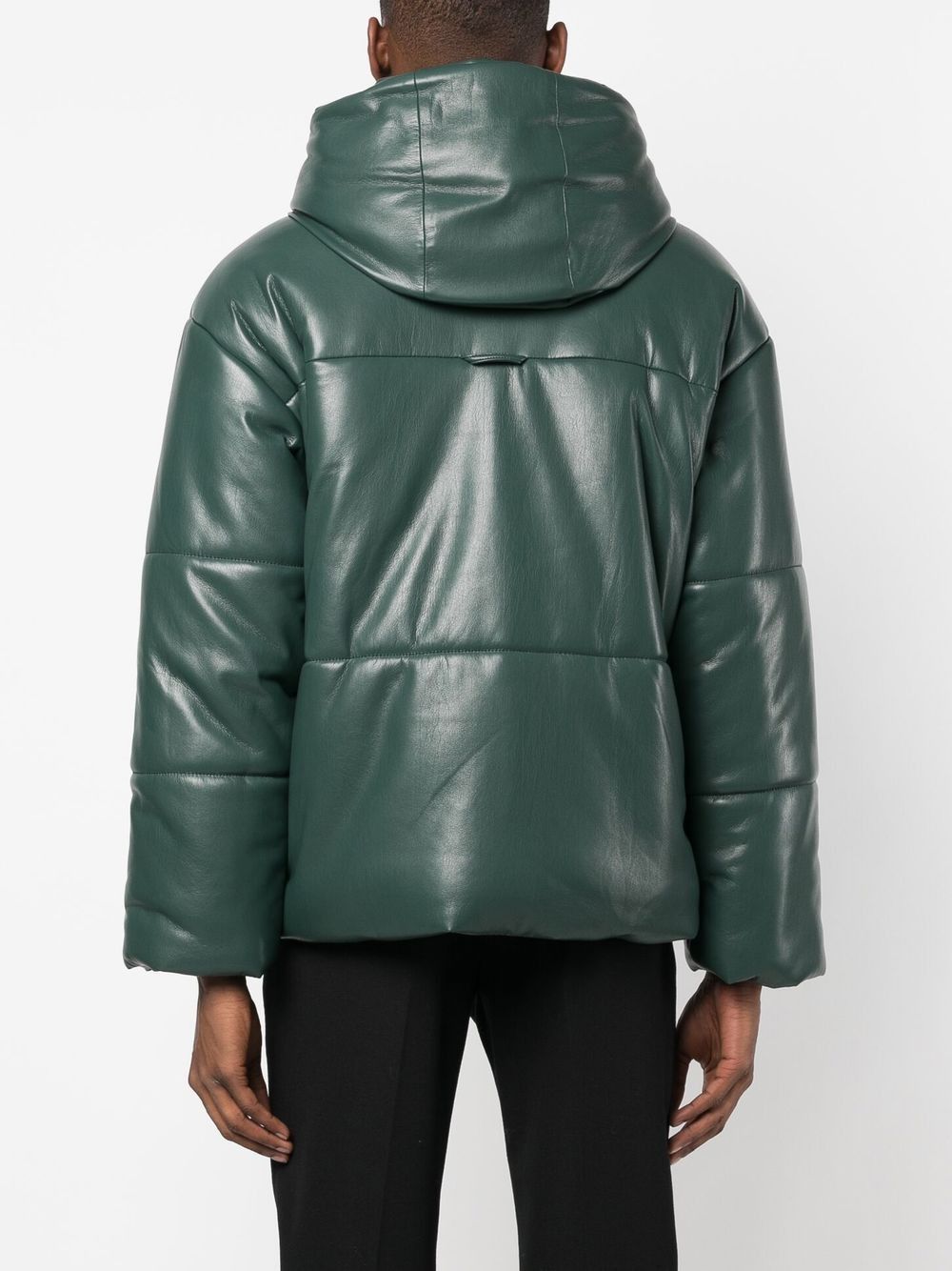 Nanushka Pine Green Vegan Leather Hooded Puffer Jacket Size M / US 6-8 / IT 42-44 - 3 Thumbnail