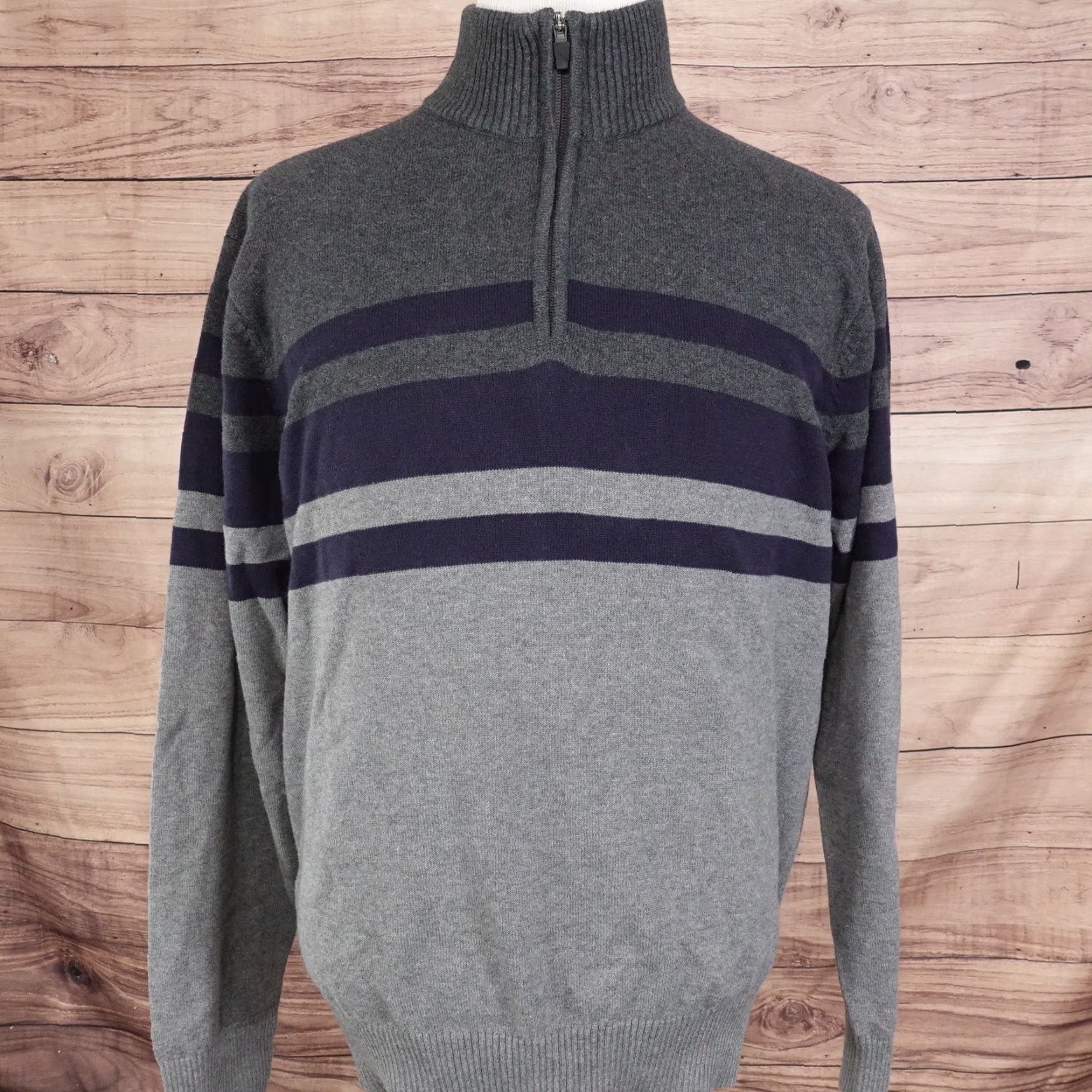 Eddie Bauer EDDIE BAUER Sweater Mens XL Gray Blue Striped Mock Neck 1/4 Zip Pullover Size US XL / EU 56 / 4 - 2 Thumbnail