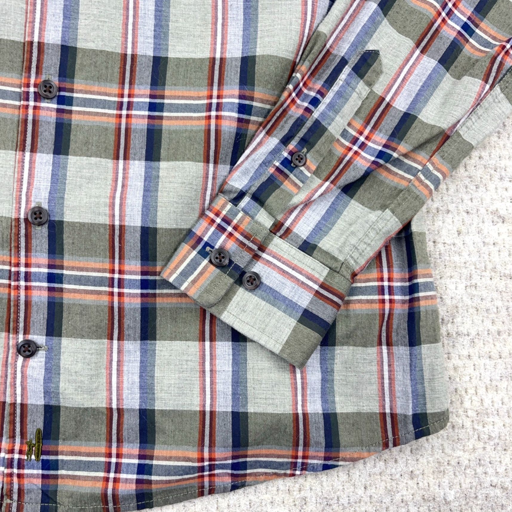 johnnie-O Johnnie-O Shirt Men Medium Olive Green Plaid Button Up Hangin Out Dress Pocket Size 40R - 5 Thumbnail