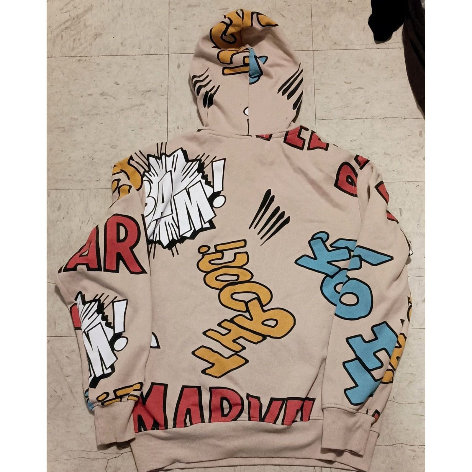 Vintage Marvel Hoodie Shirts Mens Beige Comics Theme Pullover AOP Bam Pow M Size Marvel Mens Pullover Hoodie Size US M / EU 48-50 / 2 - 4 Thumbnail