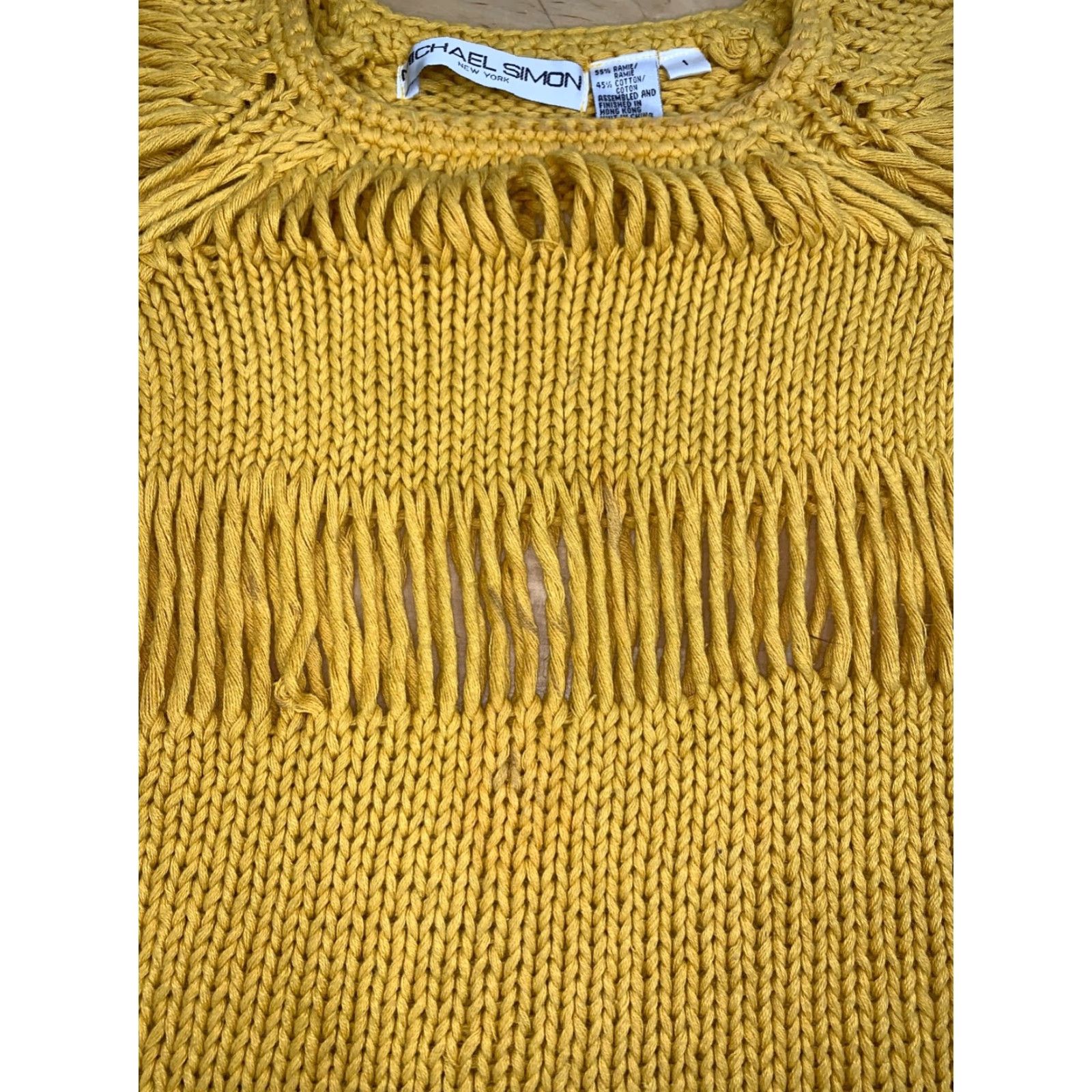 Simons VINTAGE Michael Simon Sweater Womens Yellow Knit 90s Short Sleeve Pullover 12661 Size XS / US 0-2 / IT 36-38 - 3 Thumbnail