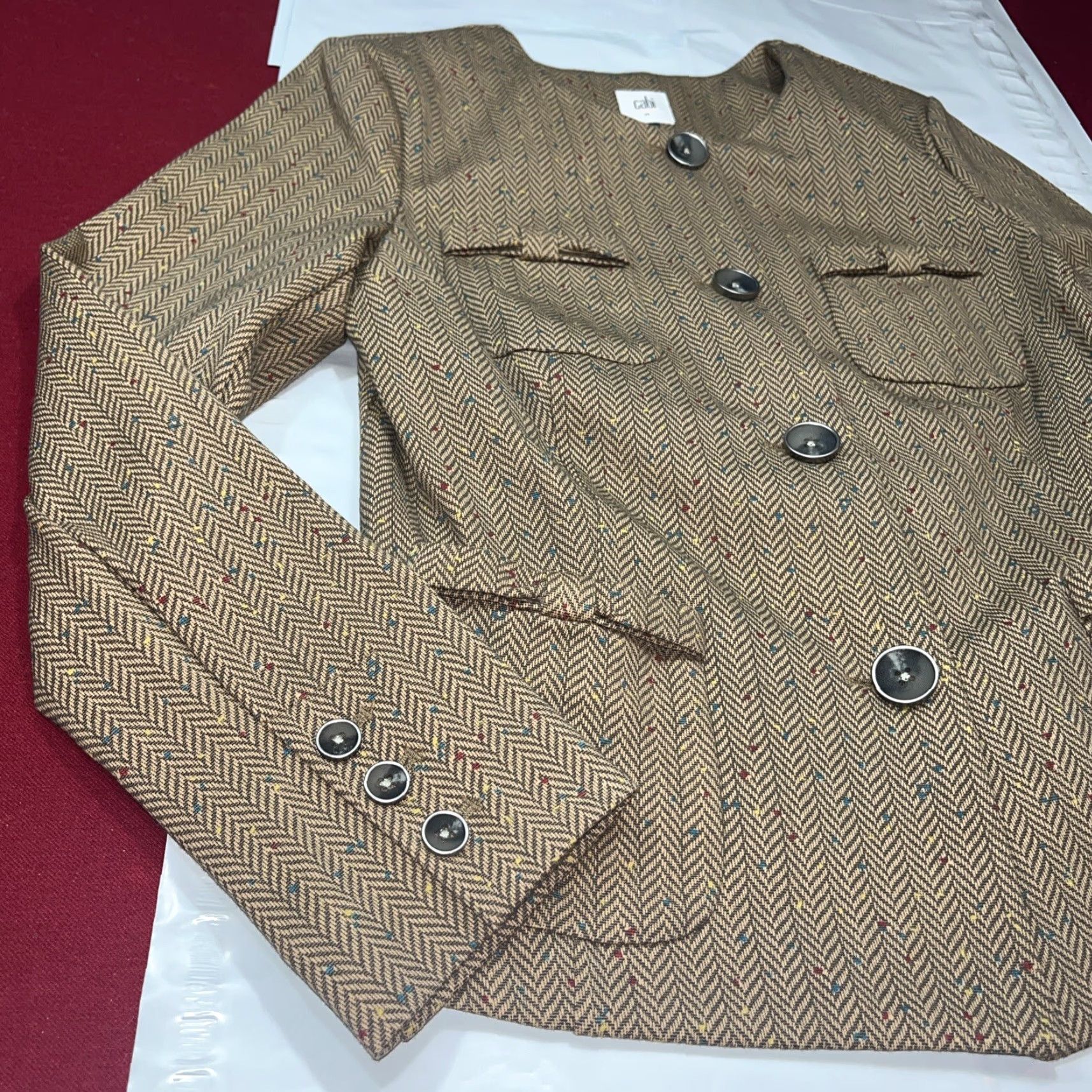 Vintage VINTAGE CAbi Penny Herringbone Tan JACKET LRG Button Blazer 3170 Bow pockets Round Neck Size L / US 10 / IT 46 - 2 Thumbnail
