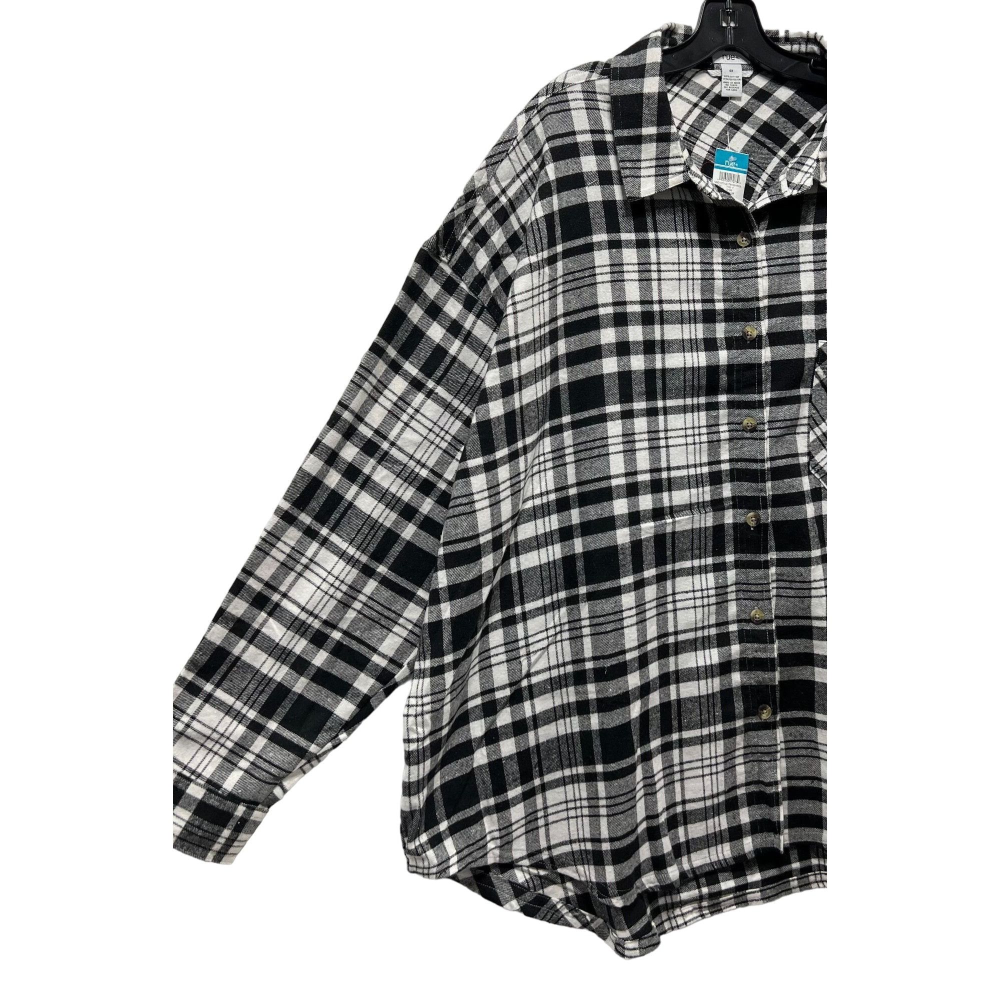 Other Rue + - Women's Plaid Long Sleeve Shirts - Black/White - 4X Size 4XL / US 24-26 - 11 Thumbnail