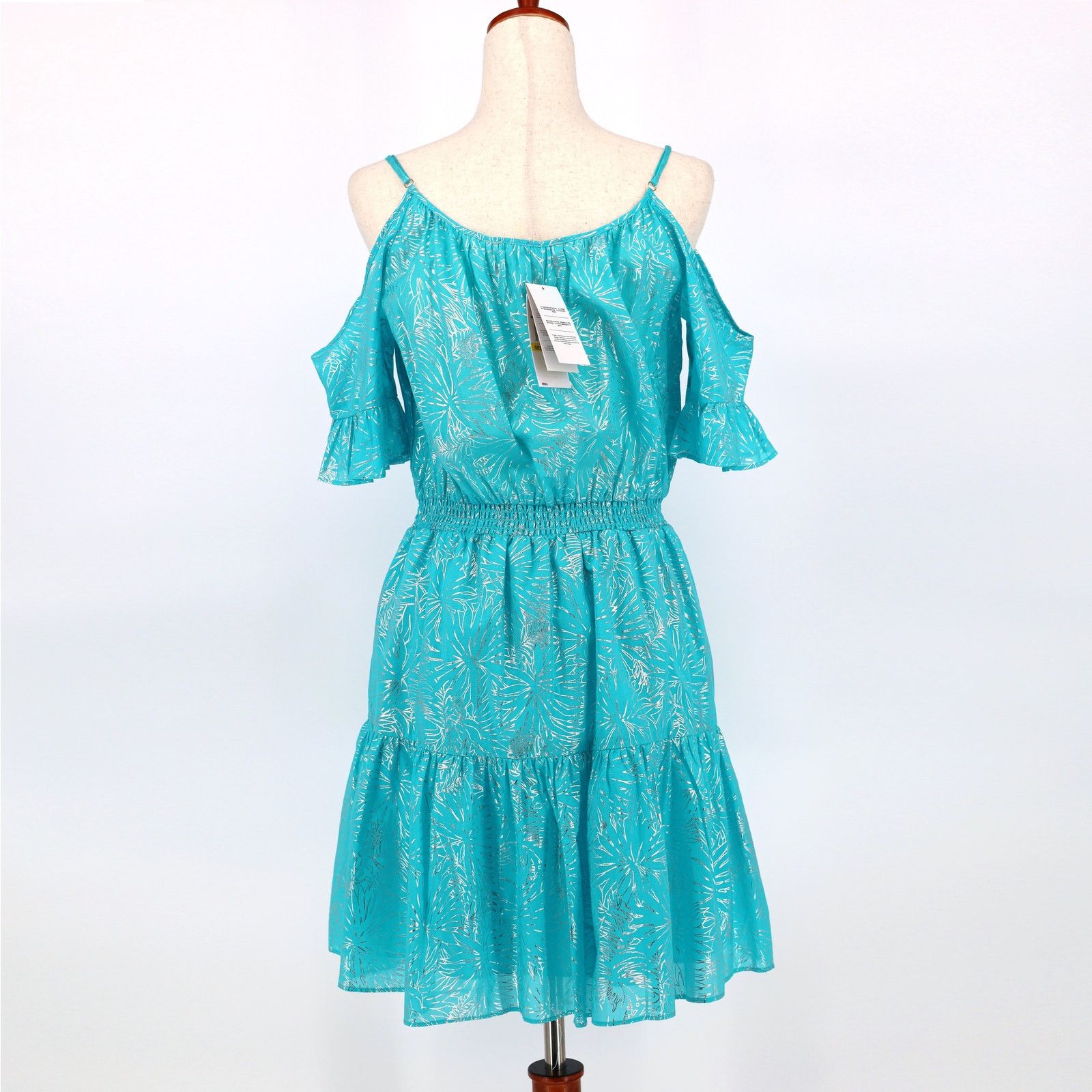 Michael Kors Michael Kors Women Turquoise Foil Tiered Mini Dress Size XS Size XS / US 0-2 / IT 36-38 - 3 Thumbnail