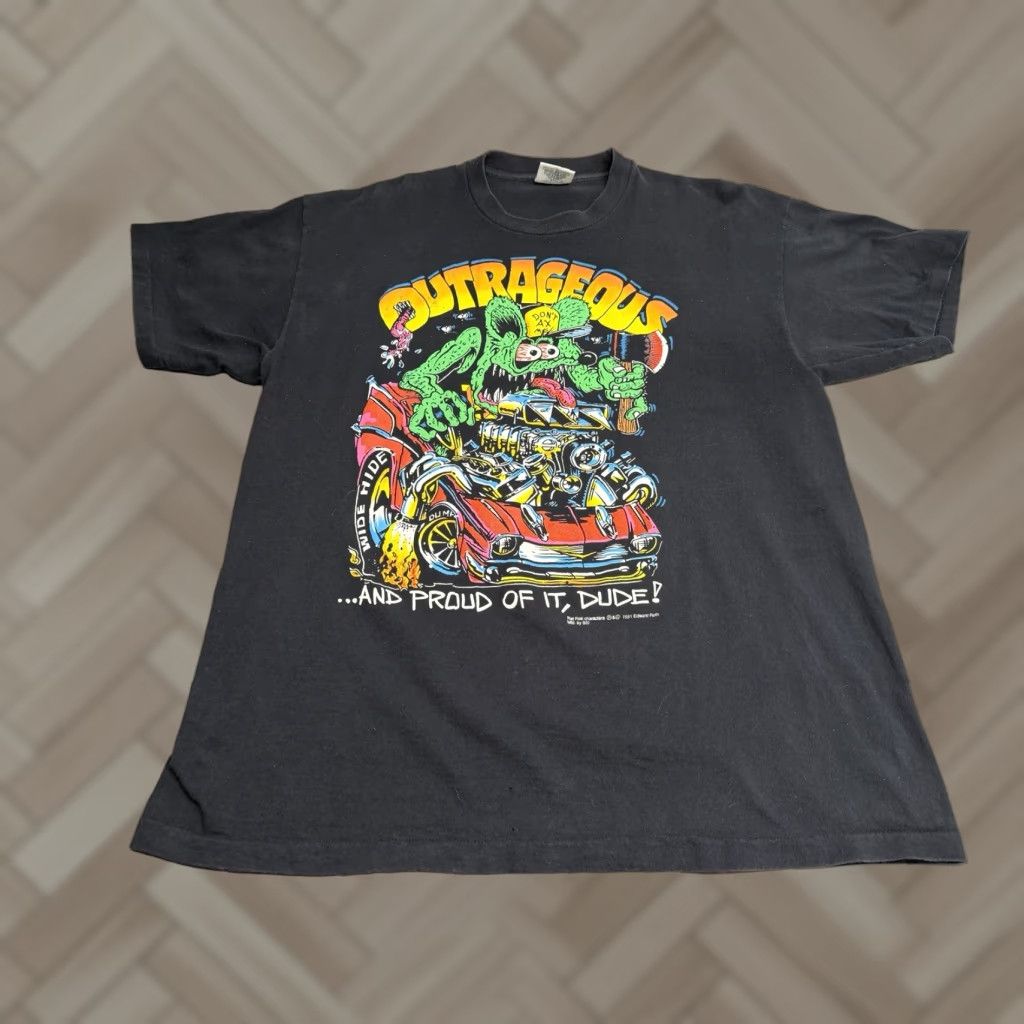VINTAGE Ed Big Daddy Roth Rat Fink Outrageous Hot Rod Graphic T-Shirt Men XL
